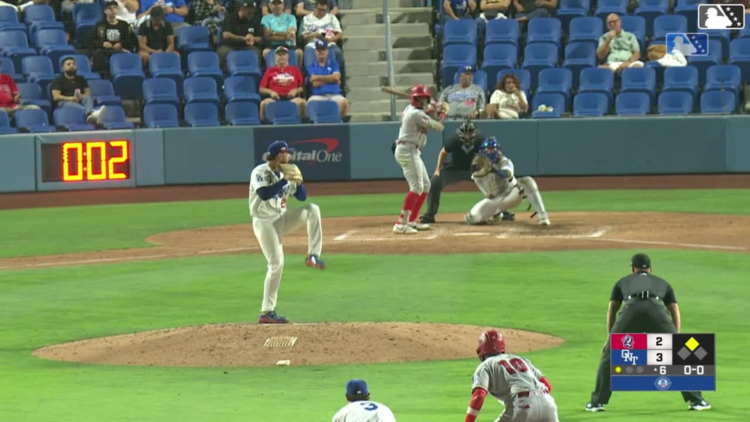 Jeffery Heard hits a ground-rule double (6) on a fly ball to left