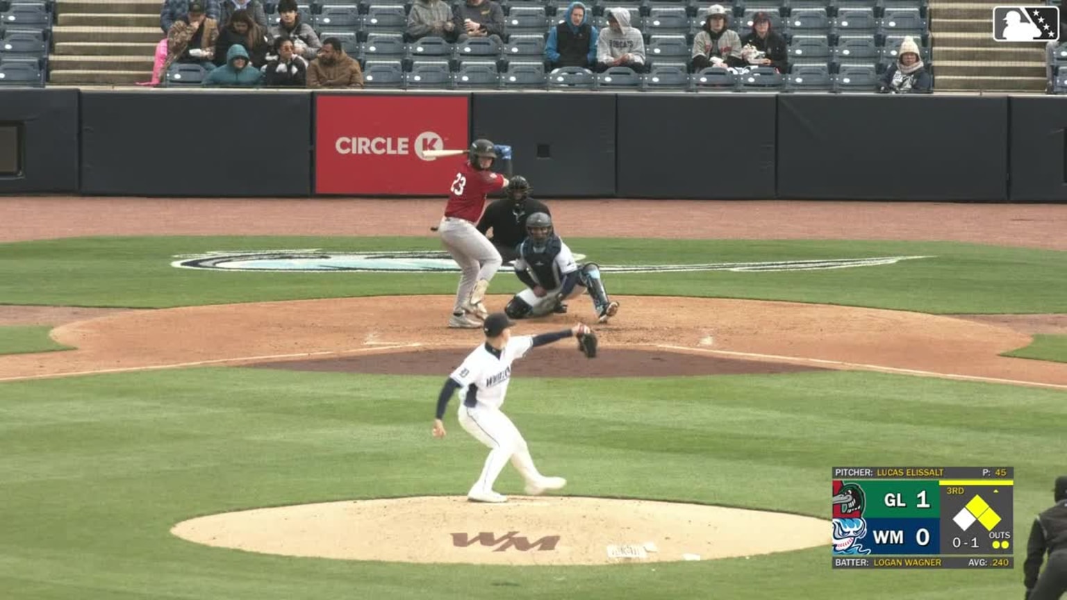 Logan Wagner singles on a ground ball to right fielder Patrick Lee ...