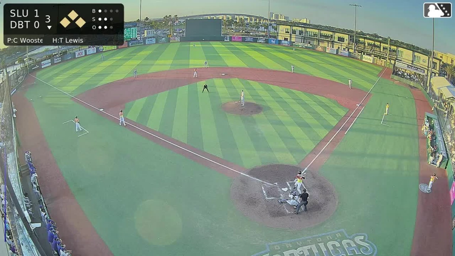 Tyson Lewis singles on a ground ball to left fielder Randy Guzman ...