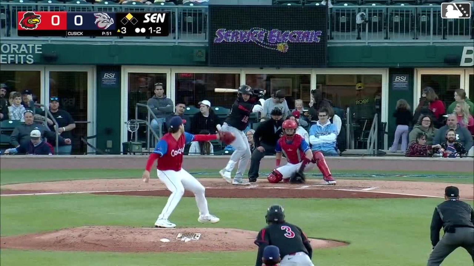Abimelec Ortiz singles on a sharp line drive to right fielder