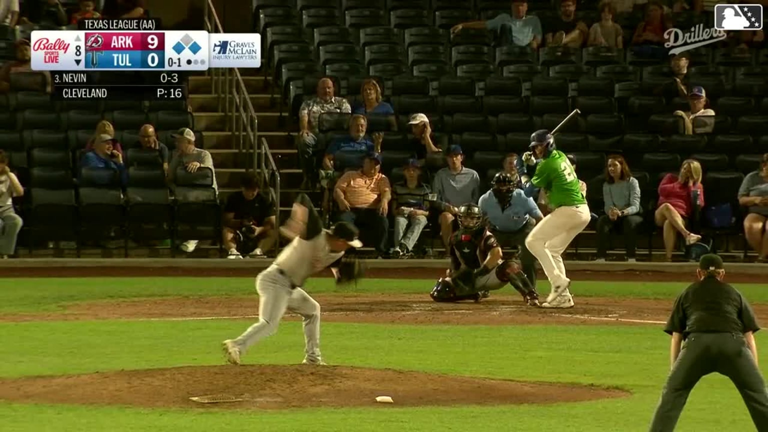 Kyle Nevin homers (3) on a fly ball to left field. Jake Gelof scores ...