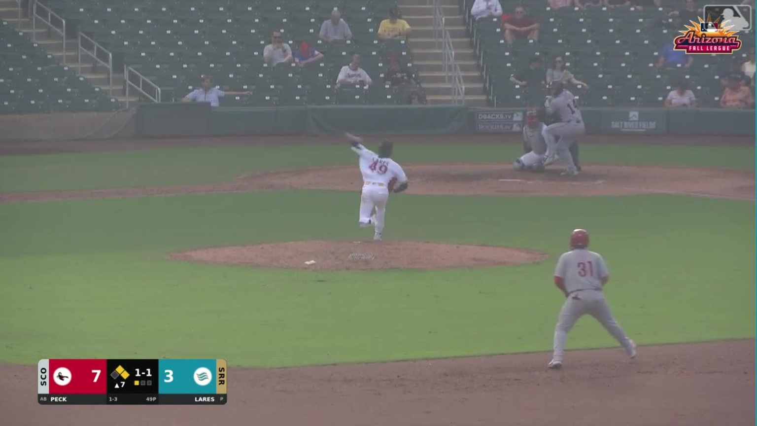 John Peck homers (1) on a fly ball to center field. Luke Davis scores ...