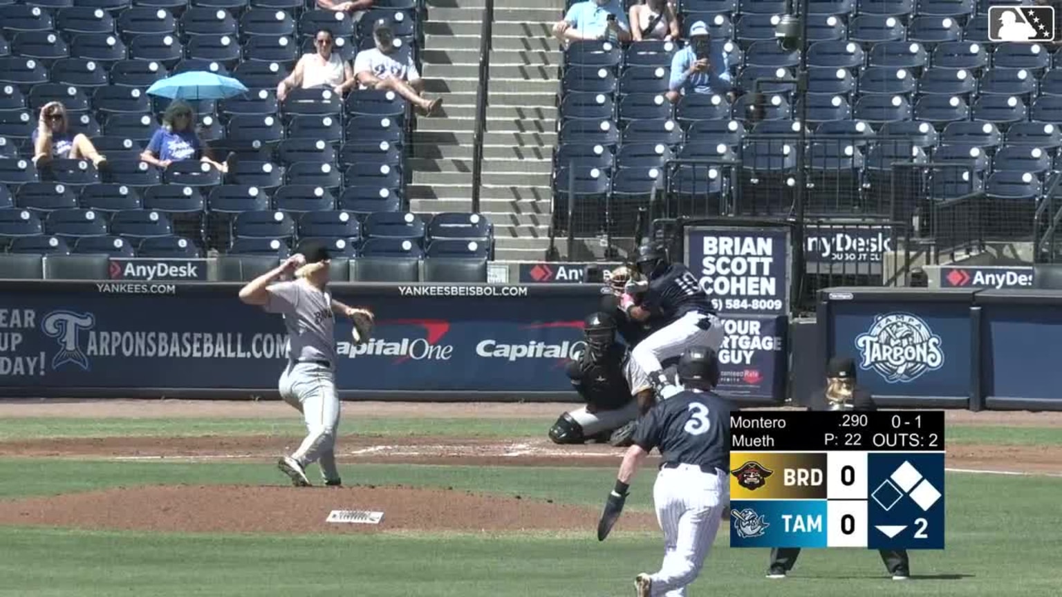 Hans Montero singles on a sharp line drive to left fielder Josh Tate ...