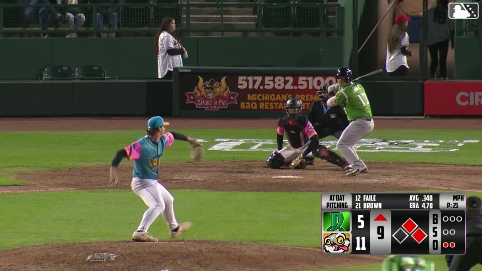John Michael Faile singles on a sharp line drive to center fielder ...