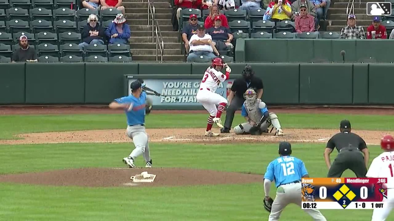Noah Mendlinger out on a sacrifice fly to left fielder Clark Elliott ...