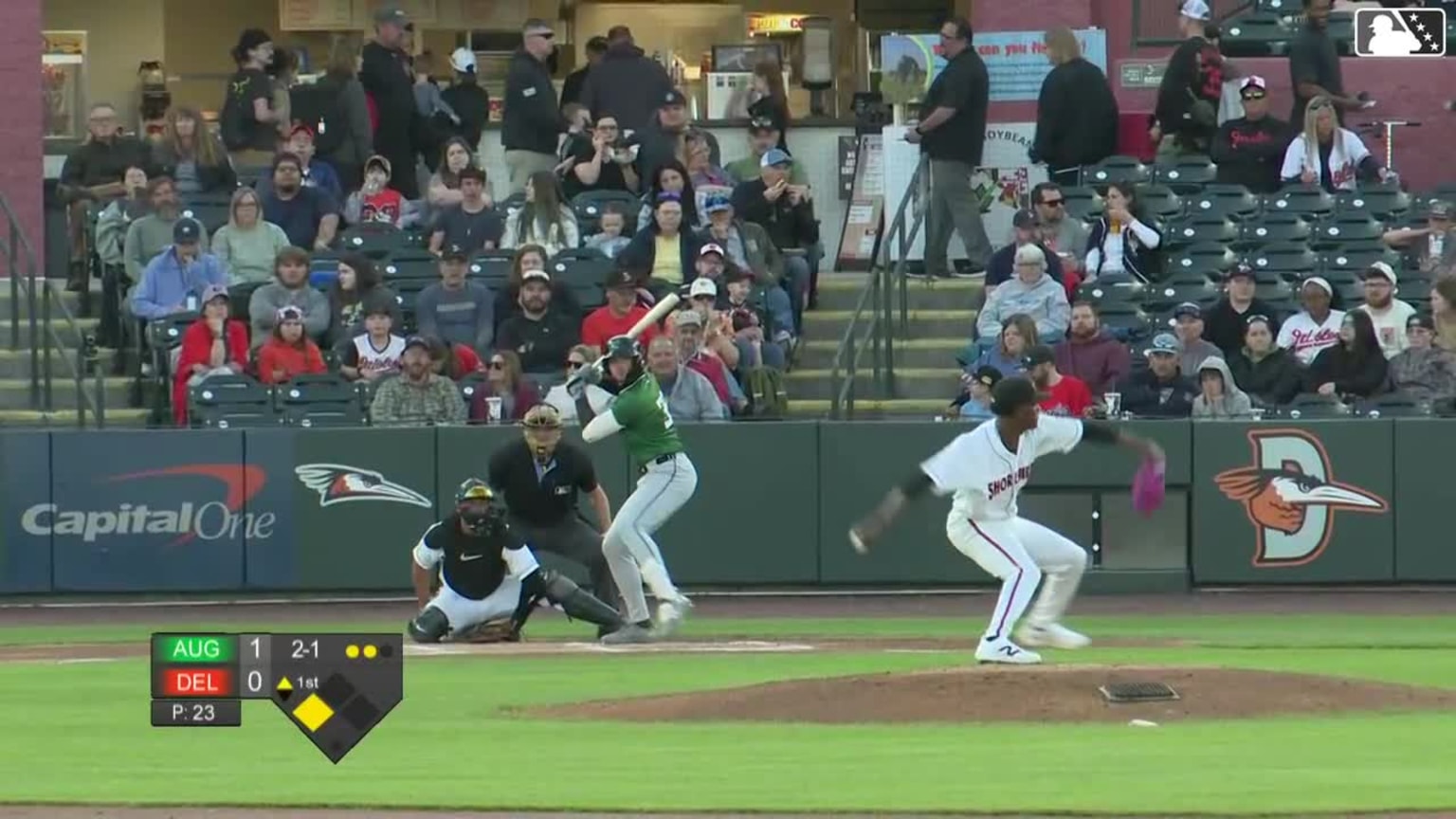 Nick Montgomery doubles (1) on a sharp fly ball to center fielder DJ ...