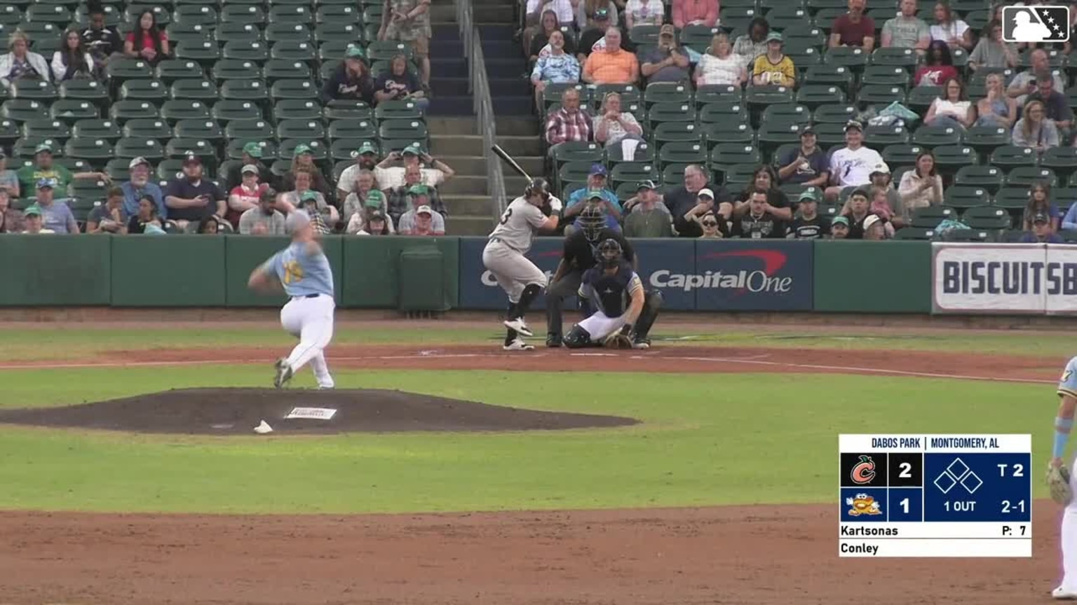 Cal Conley triples (1) on a ground ball to right fielder Brock Jones ...