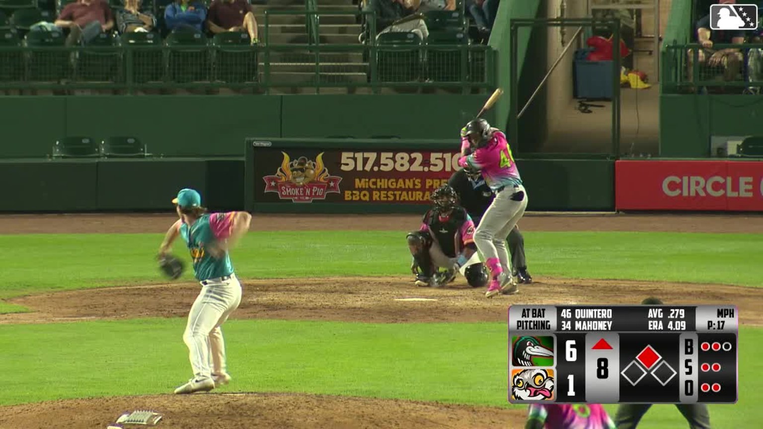 Eduardo Quintero doubles (16) on a soft fly ball to right fielder ...
