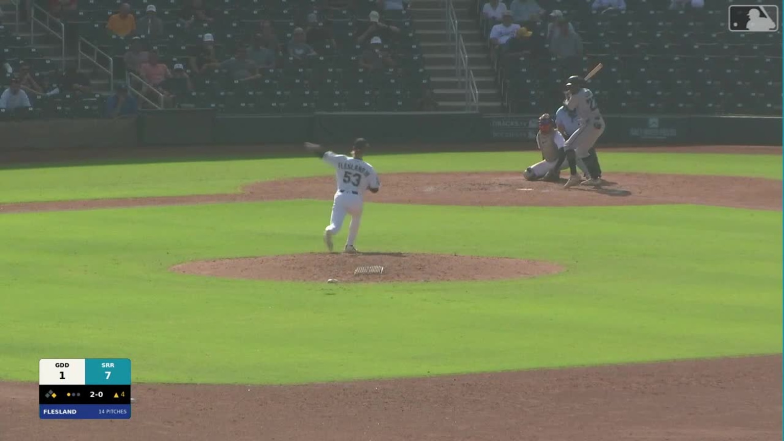 Dillon Lewis doubles (2) on a sharp line drive to center fielder Teo ...