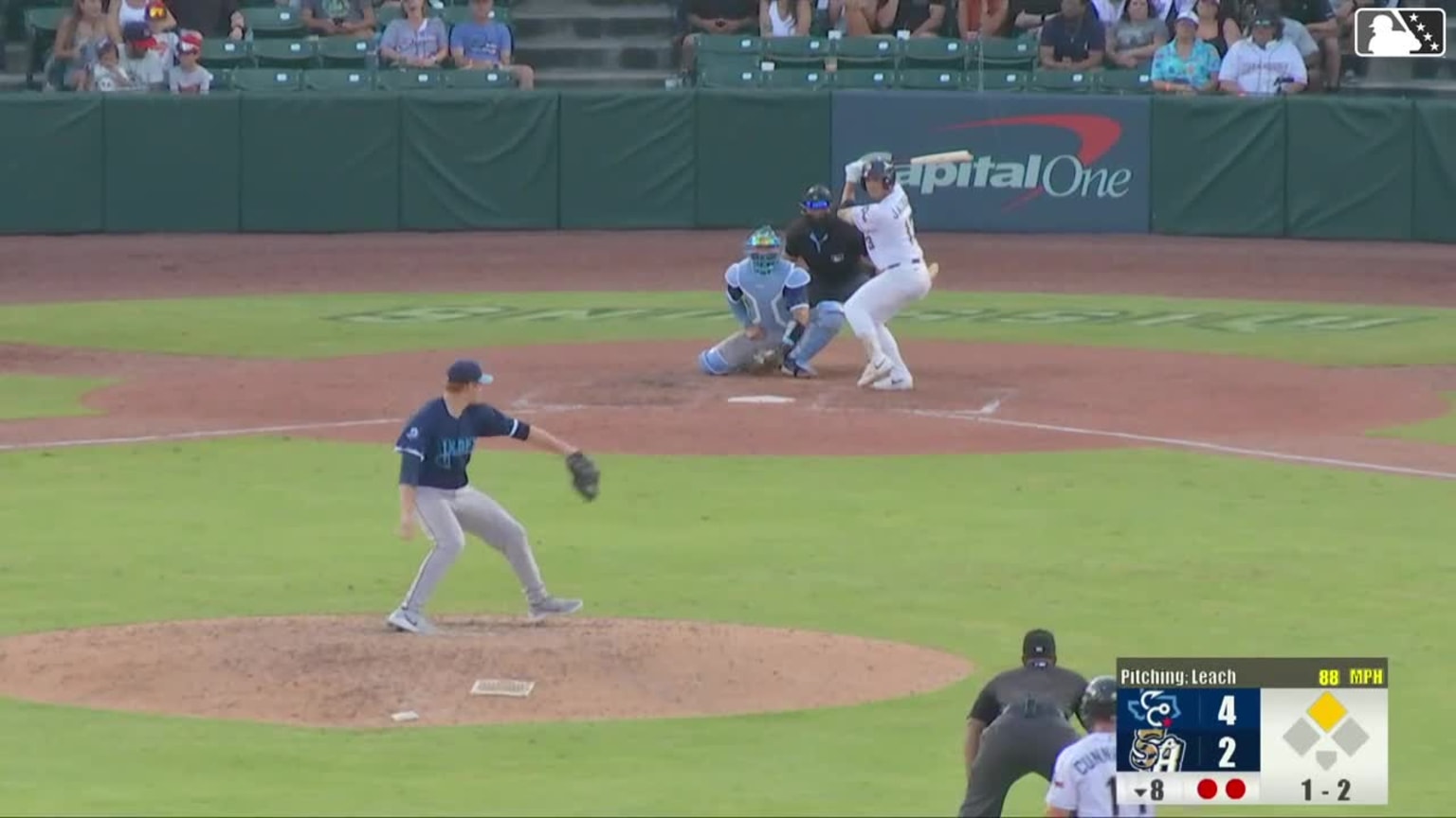 Ryan Jackson singles on a ground ball to right fielder Kenni Gomez