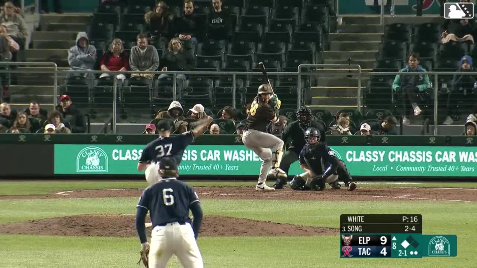 Sung-Mun Song singles on a sharp line drive to center fielder Rhylan ...