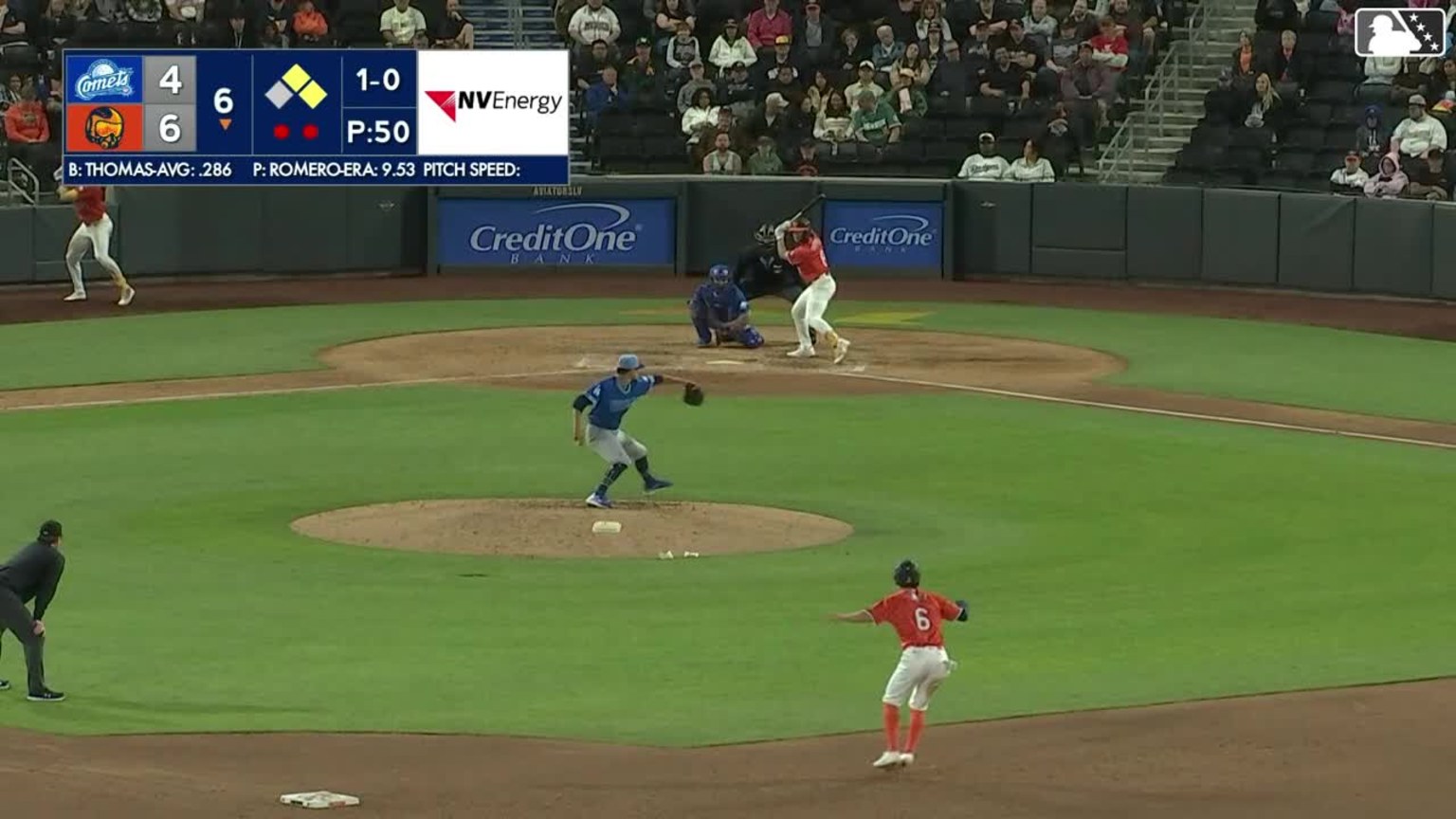 Colby Thomas doubles (1) on a sharp line drive to center fielder ...