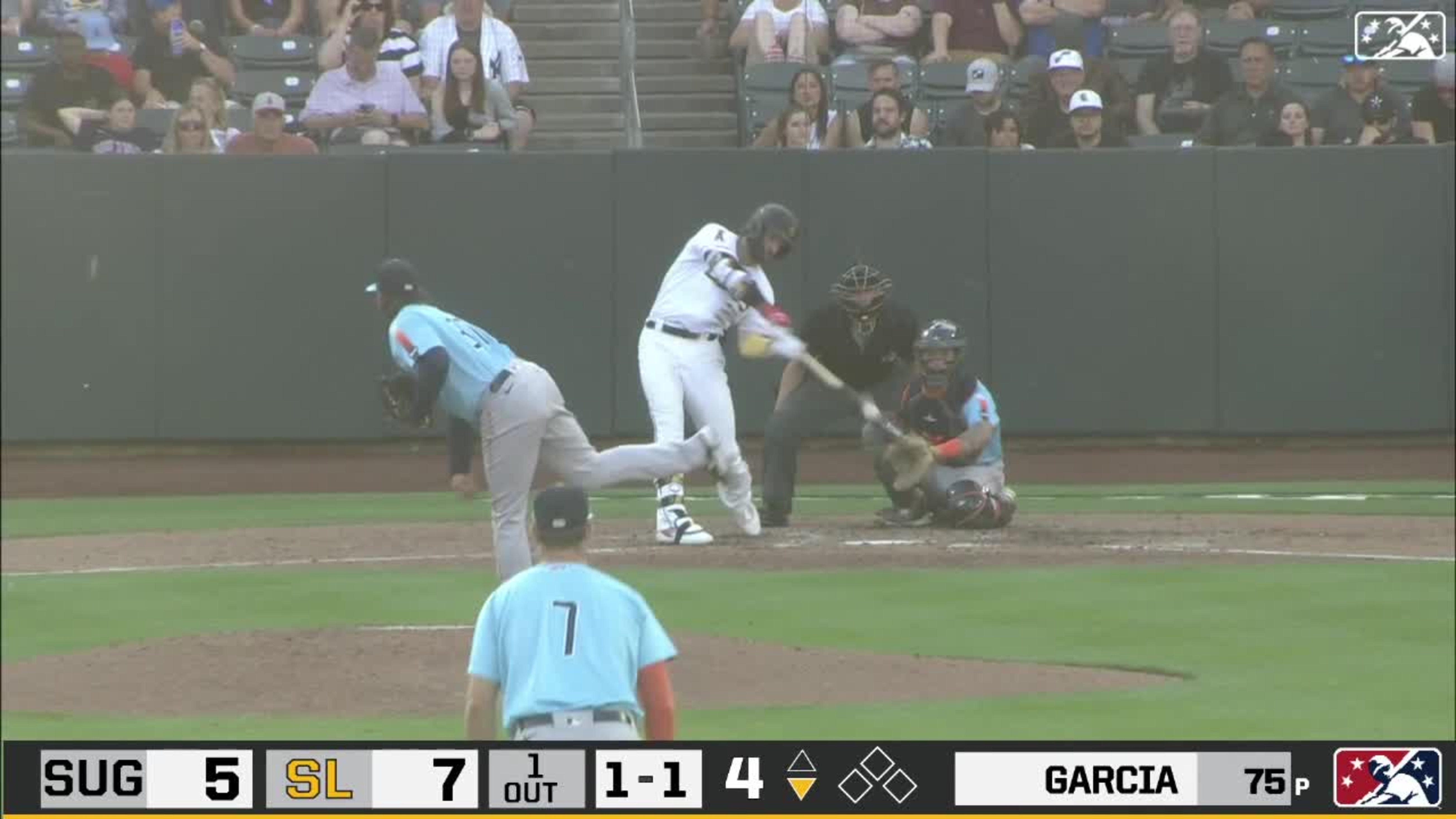 Trey Cabbage (20) of the Salt Lake Bees at bat against the Sacramento River  Cats at