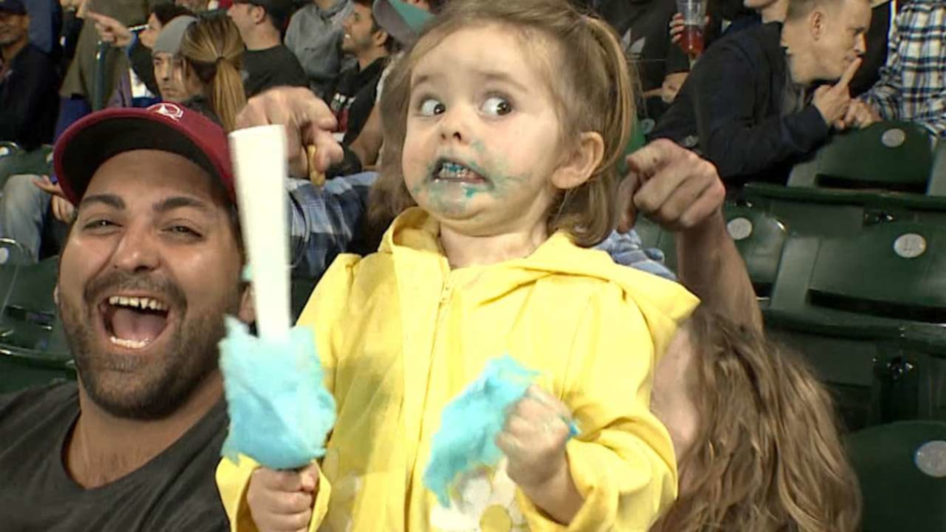 A young fan at Safeco experienced the electrifying power of a cotton candy  sugar high