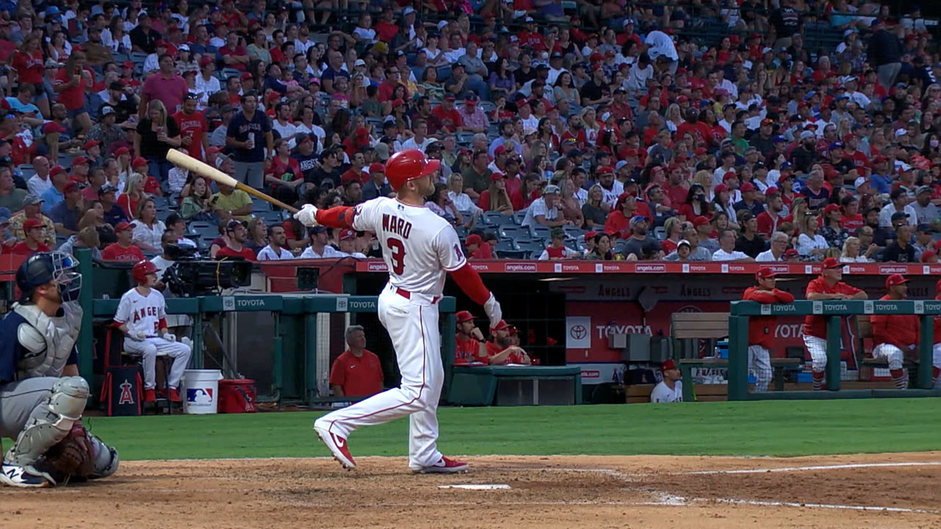 Los Angeles Angels' Shohei Ohtani tries to score from third on a hard hit  ball by teammate David Fletcher against the Los Angeles Dodgers at Dodger  Stadium in Los Angeles on July