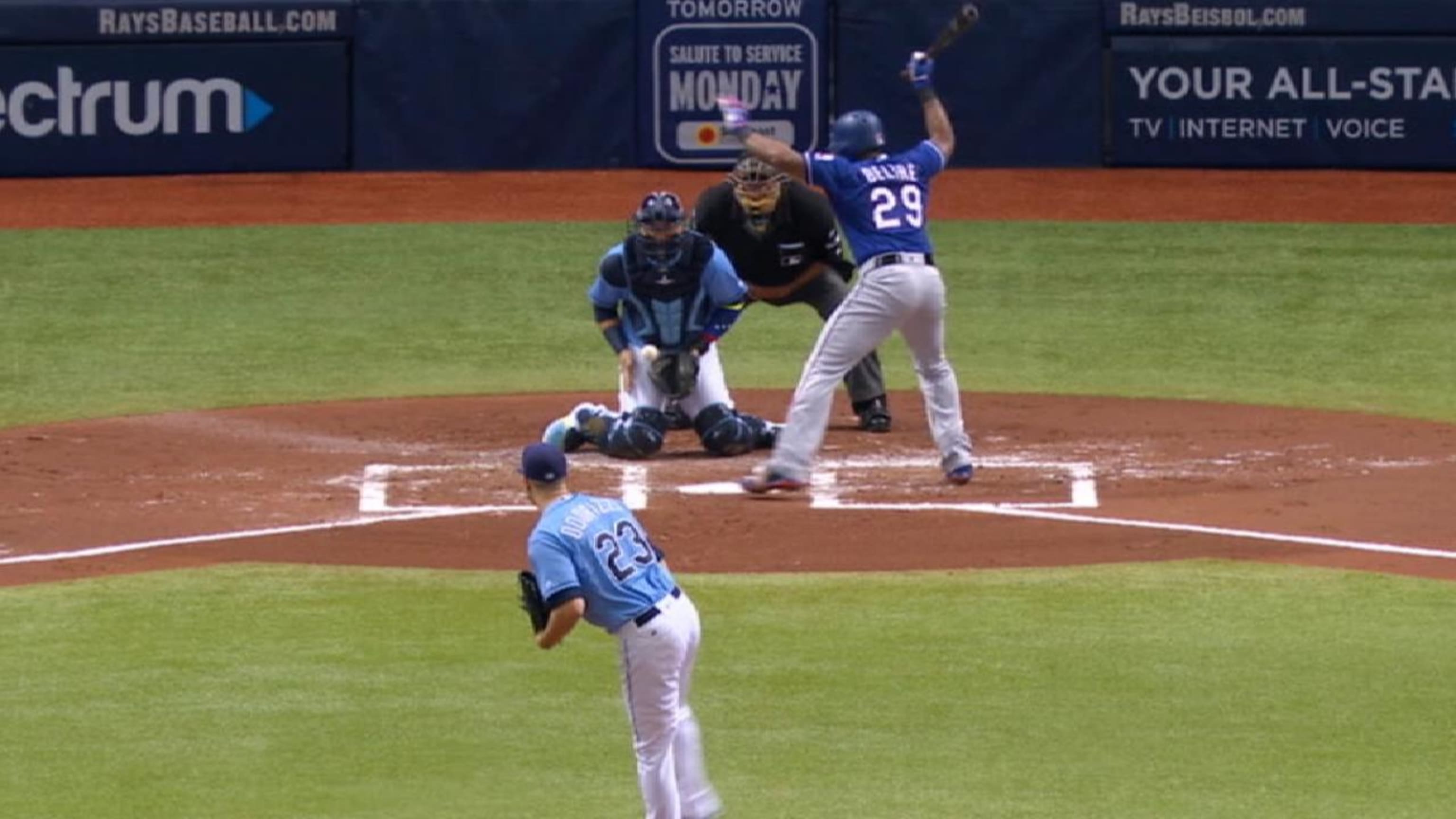 Adrian Beltre took a pitch in the dirt then jumped to help pick