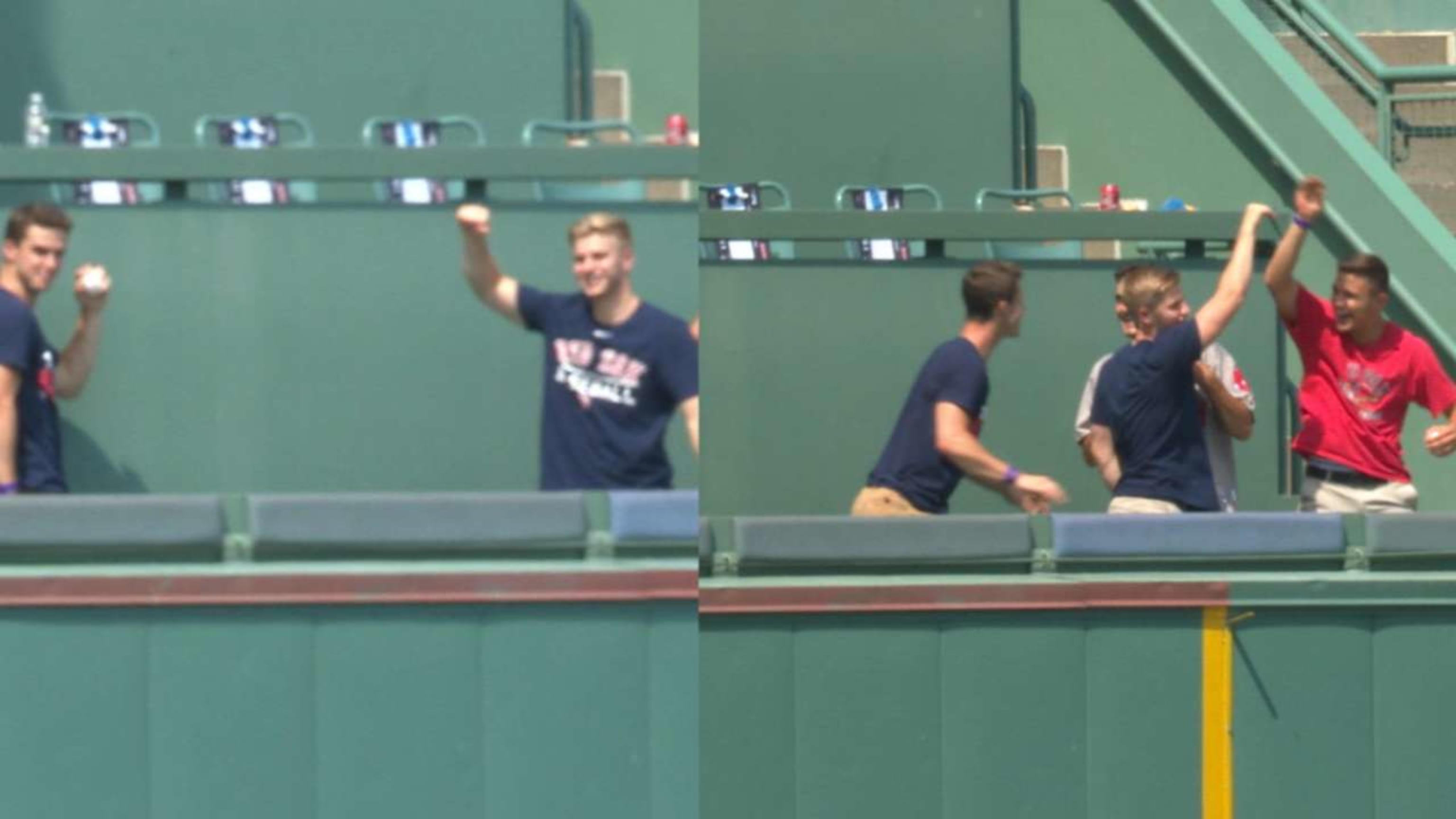 Two friends at Fenway made barehanded grabs over the Green Monster during  batting practice