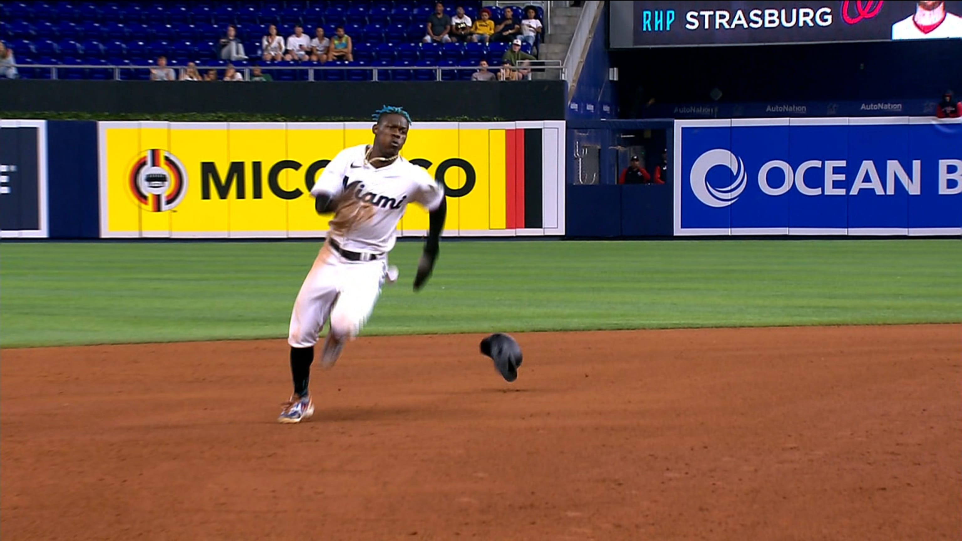 Marlins outfielder Juan Pierre bunting for a hit.