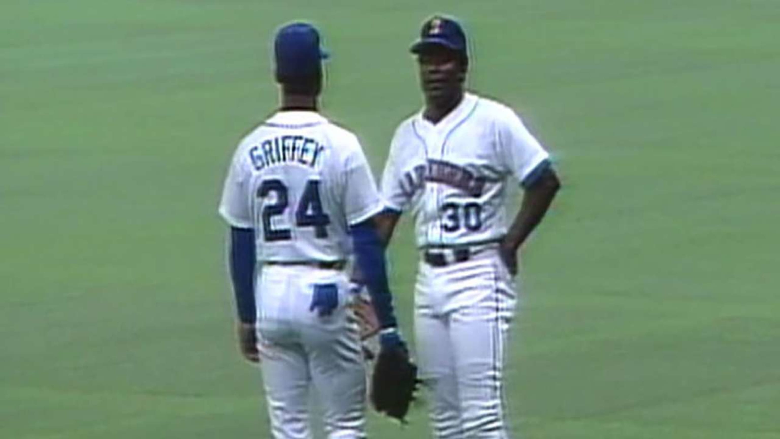 Former MLB player Ken Griffey Jr. watches the second half of the