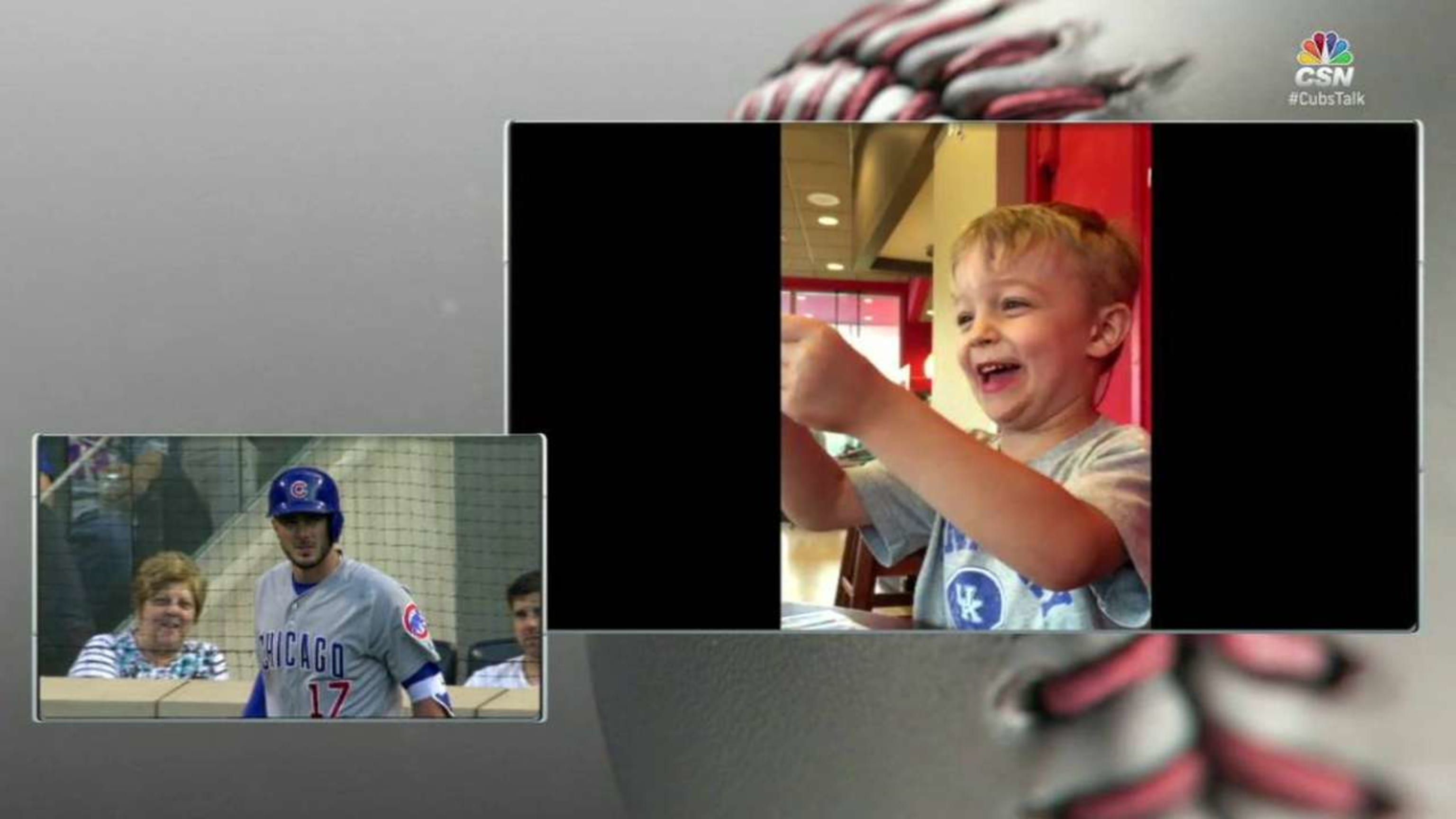 An adorable kid received a Kris Bryant Topps sticker and became