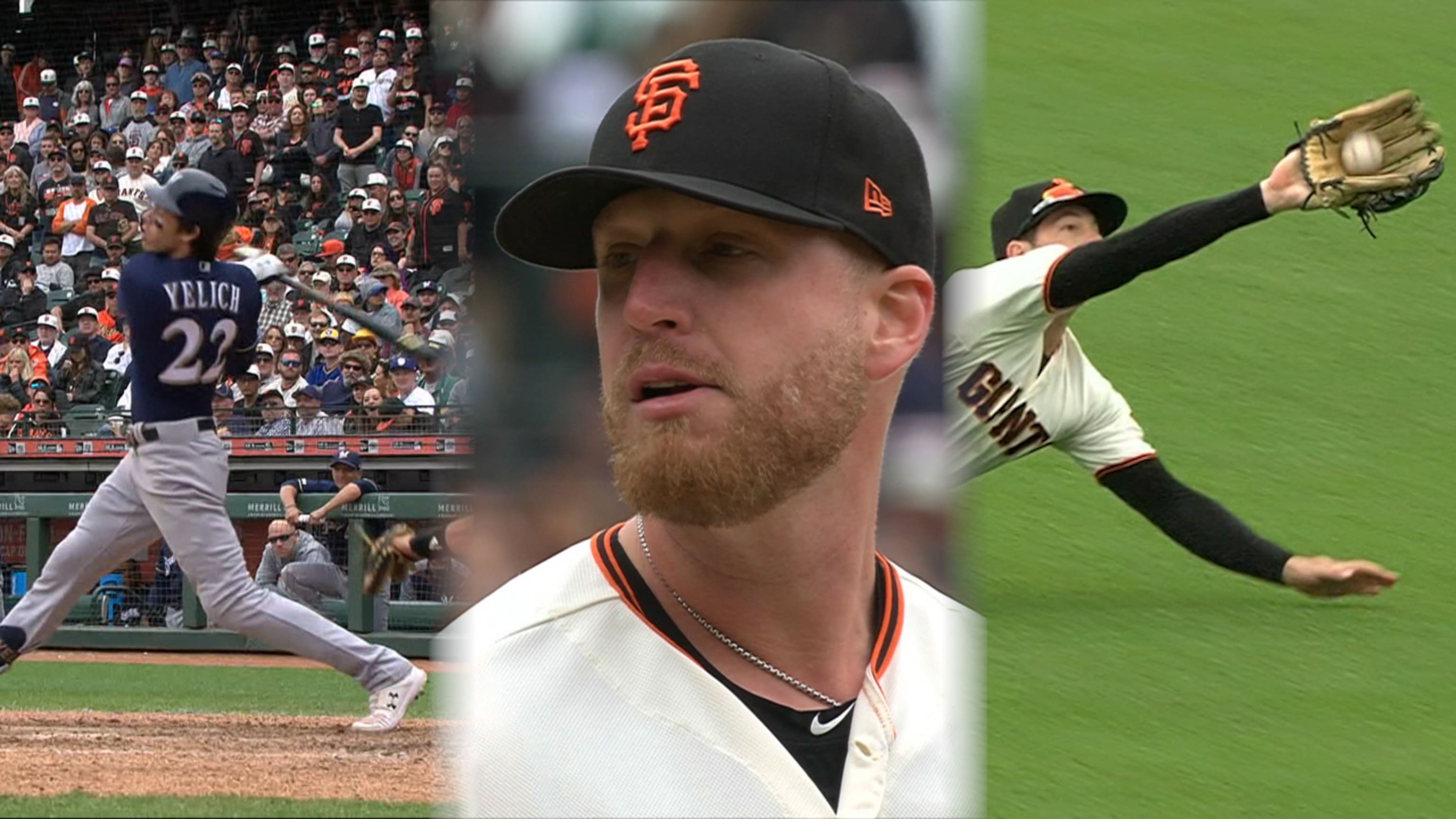 Mike Yastrzemski makes great throw, leaping catch vs. Tigers