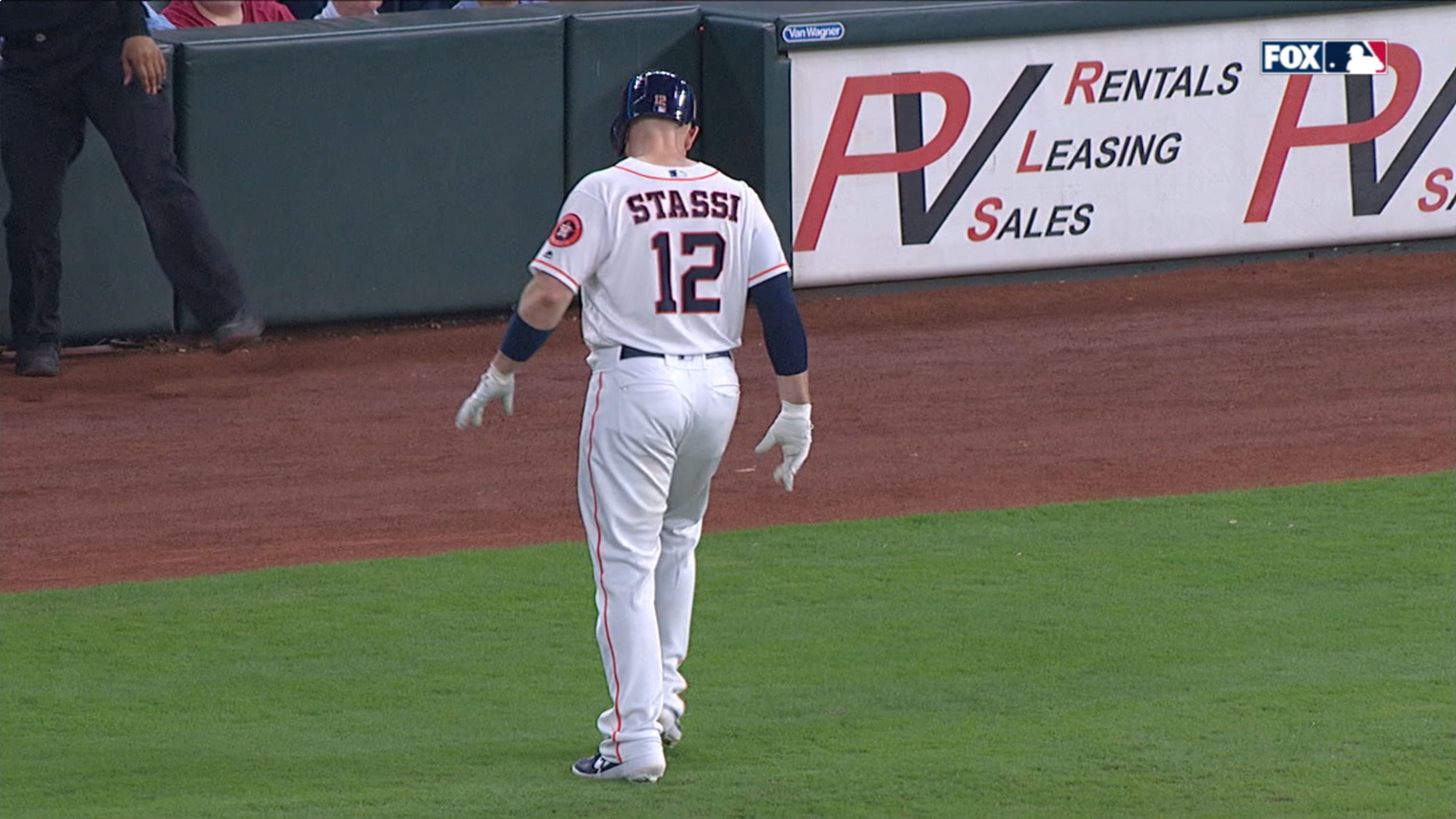 Houston Astros catcher Max Stassi, right, tags out Tampa Bay Rays