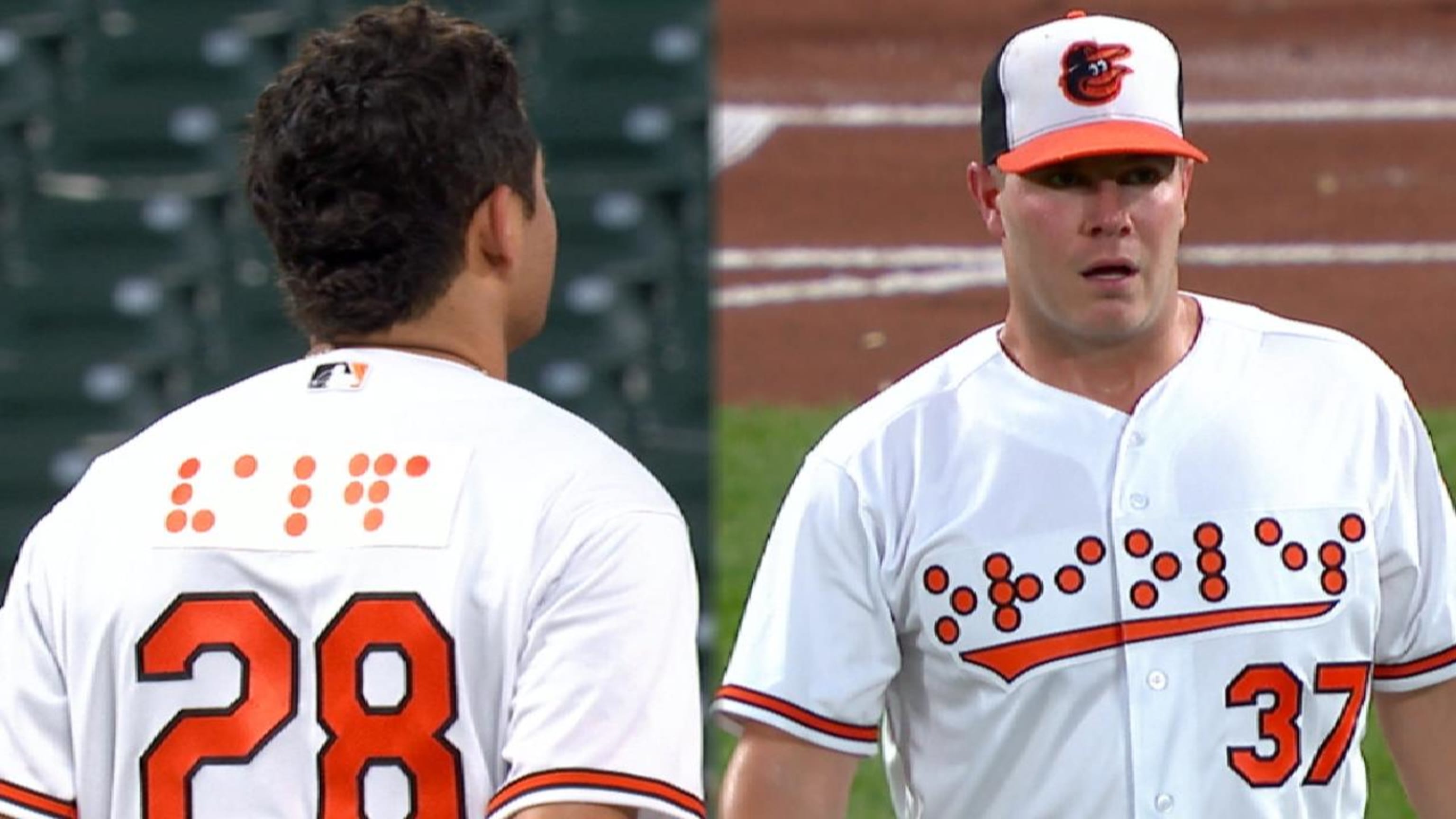 The Orioles became the first professional sports team to wear Braille  jerseys