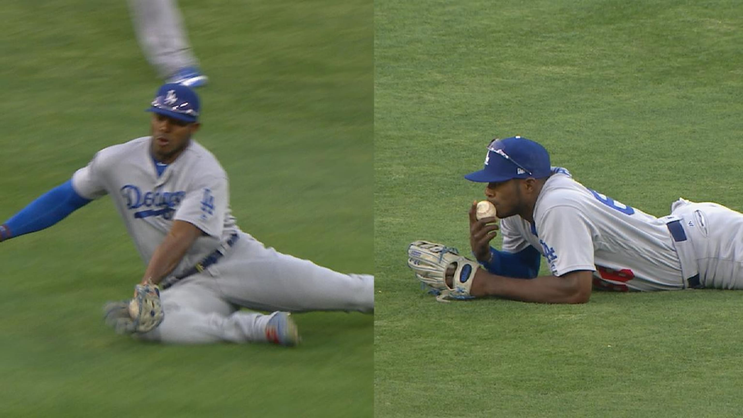 Joc Pederson and Yasiel Puig had very different methods of dealing with  stray outfield beach balls