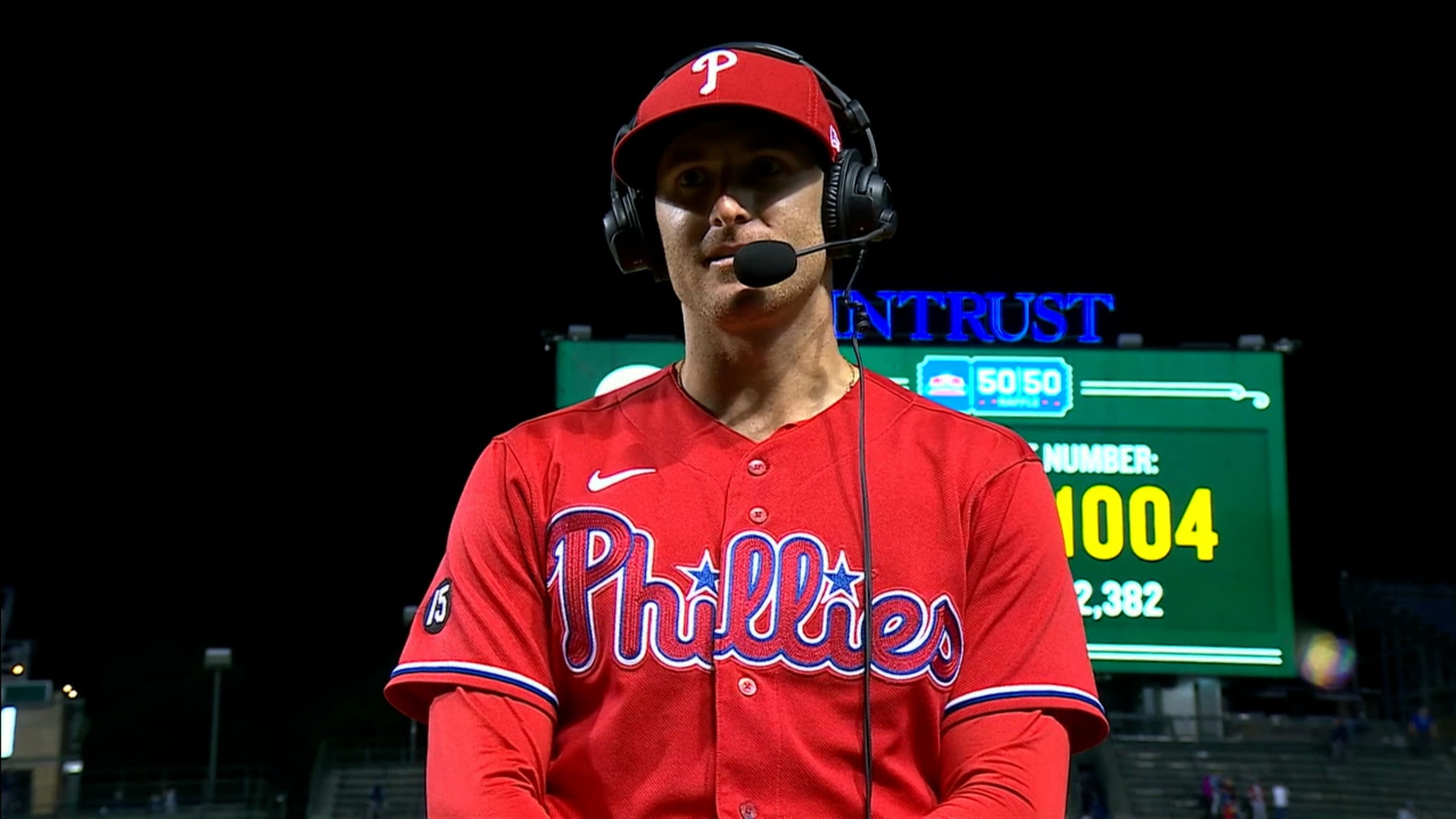 Philadelphia Phillies second baseman Brad Miller looks at the ball