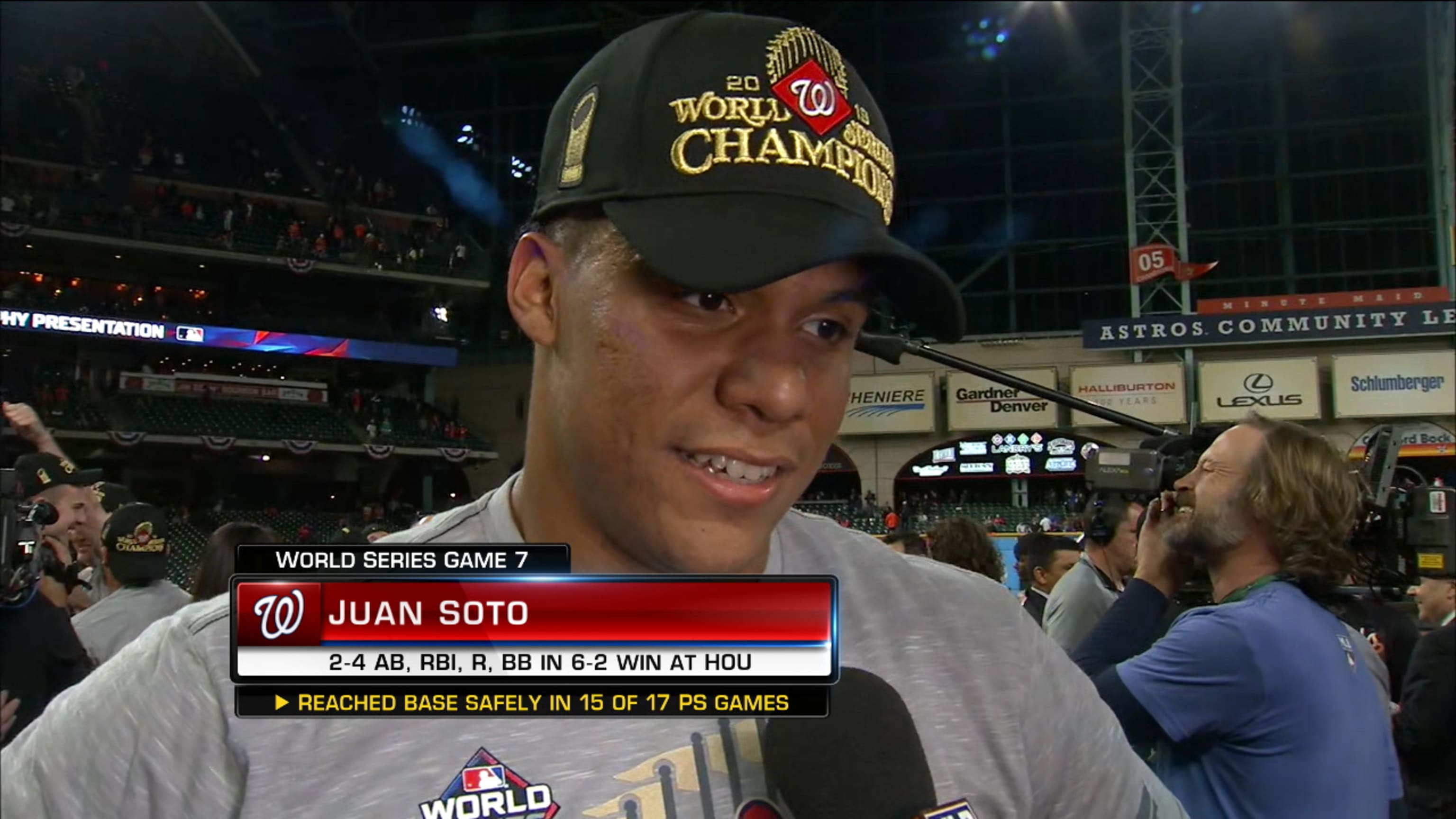 Juan Soto celebrates World Series with first beer