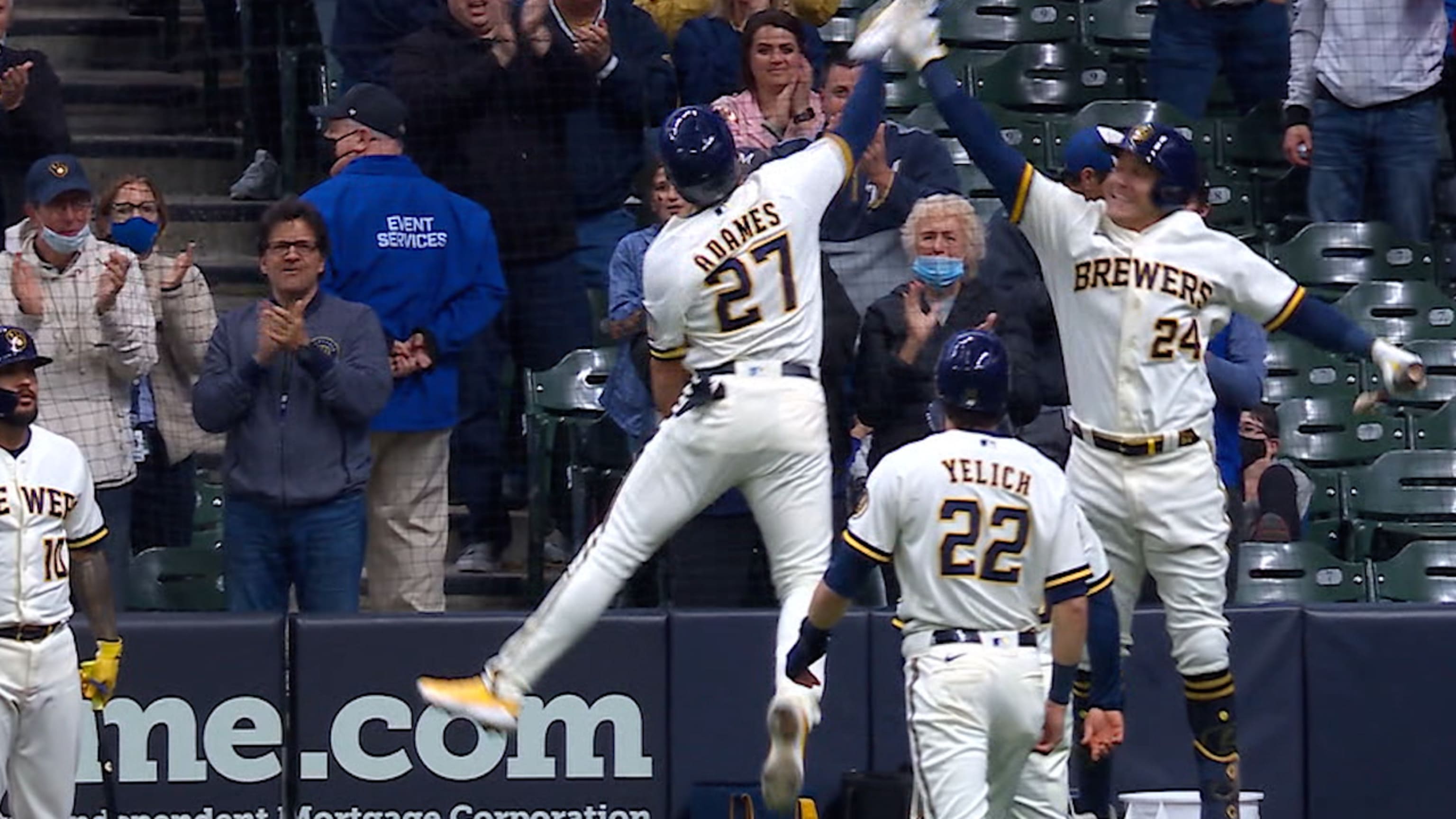 Willy Adames gets drenched after his game-winning RBI