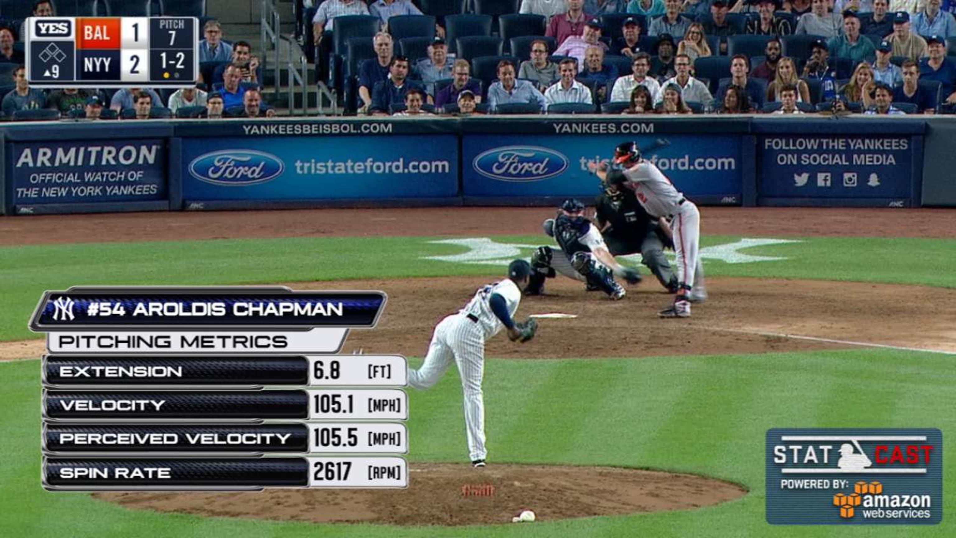 New York Yankees relief pitcher Aroldis Chapman throws against the