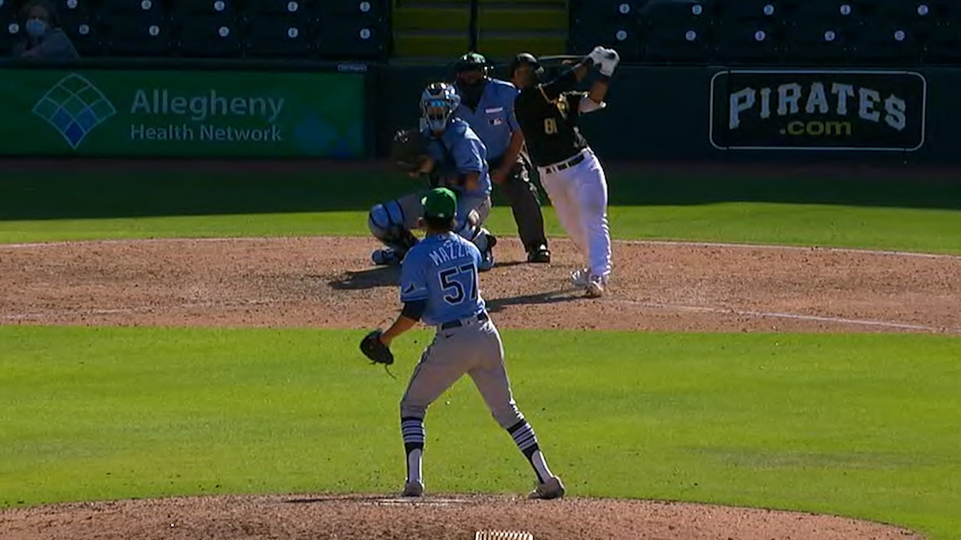 Pittsburgh Pirates Nick Gonzales (81) walks to the dugout during a Major  League Spring Training game against the Toronto Blue Jays on March 1, 2021  at TD Ballpark in Dunedin, Florida. (Mike