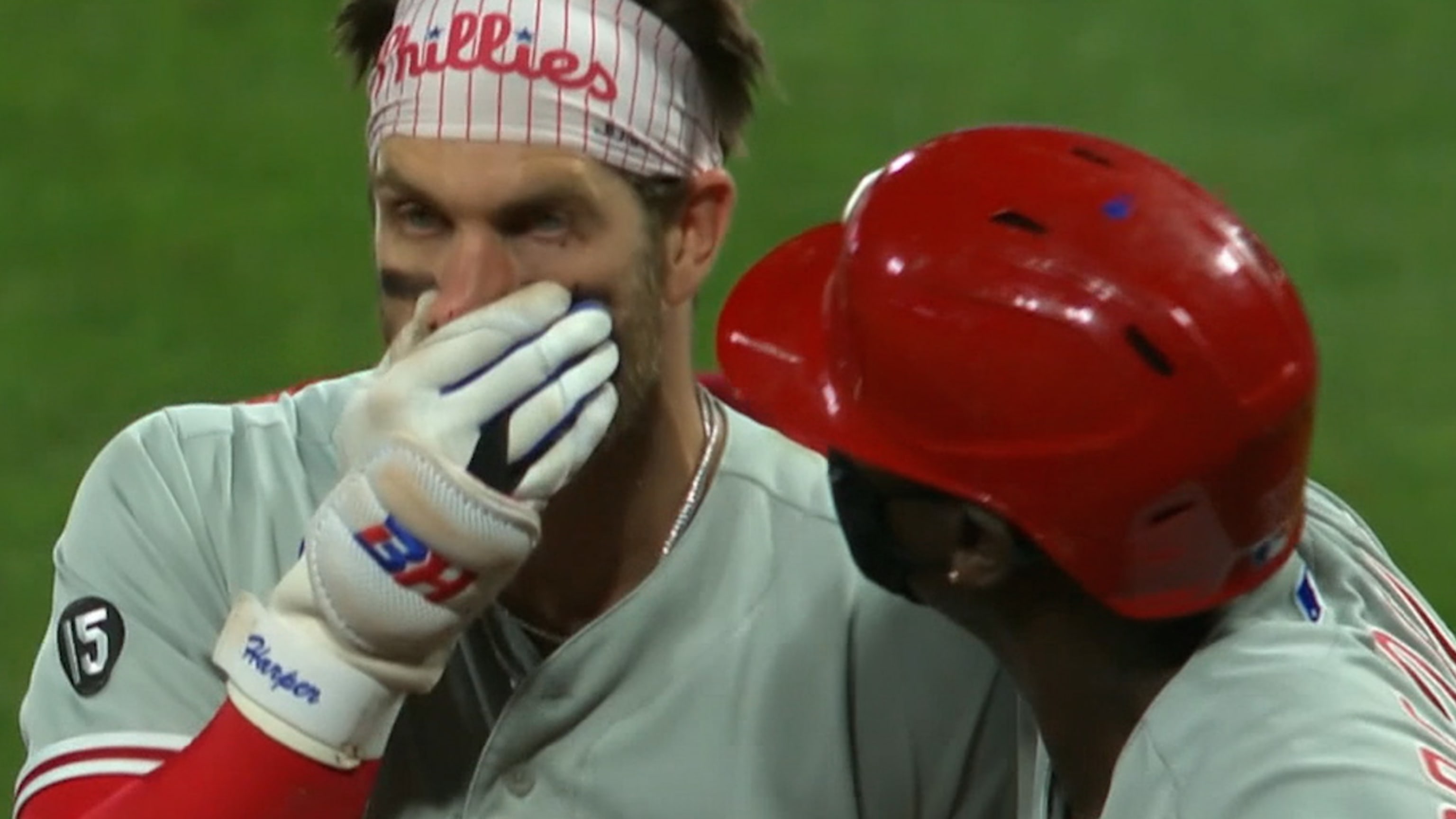 Bryce Harper exits after being hit in