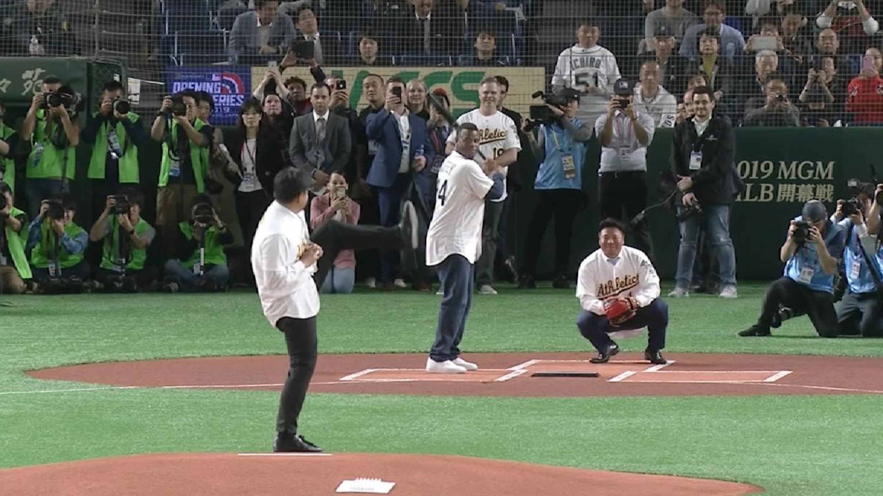 Ken Griffey Jr stood in for the first pitch MLB