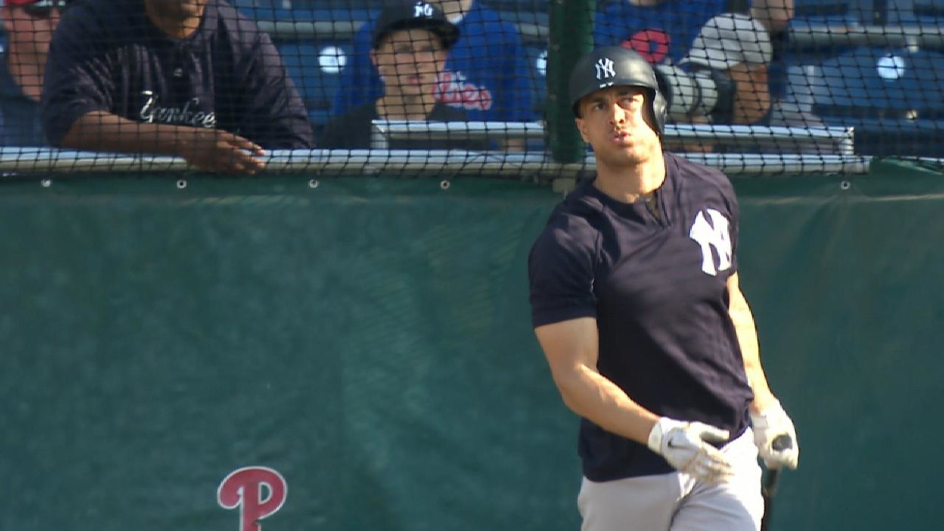 Giancarlo Stanton takes batting practice Yankee Stadium