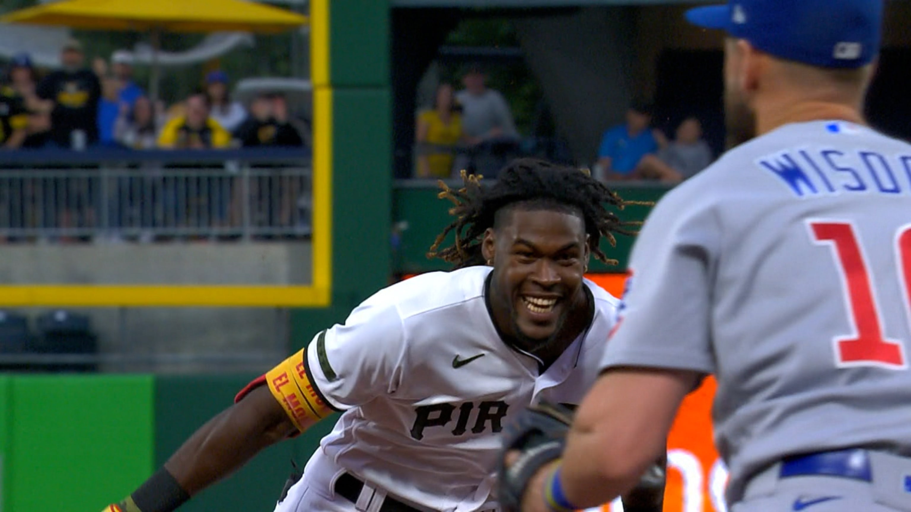 Oneil Cruz of the Pittsburgh Pirates throws to first base for an