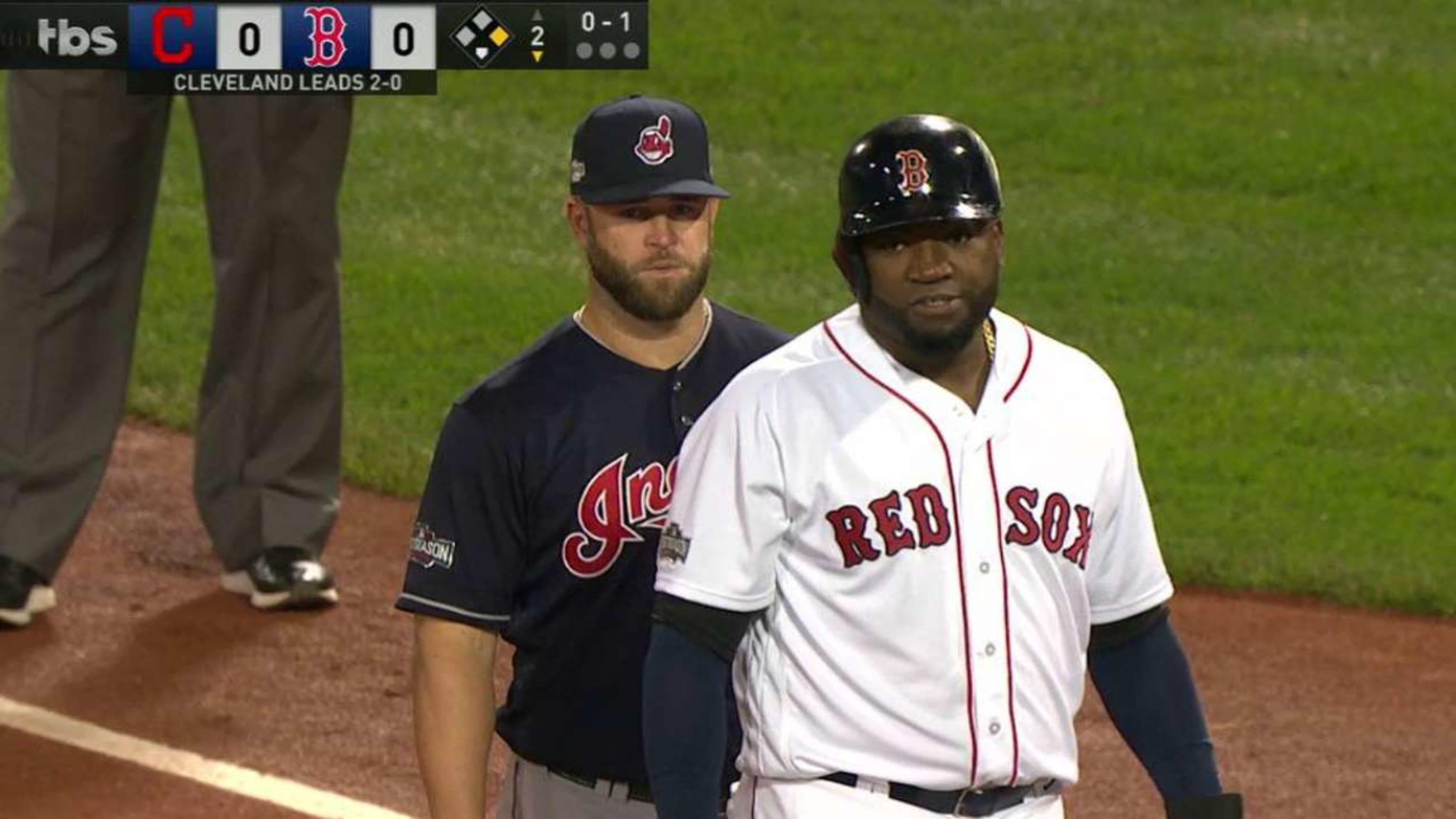 Mike Napoli greeted former teammate David Ortiz with a quick nuzzle at  first base