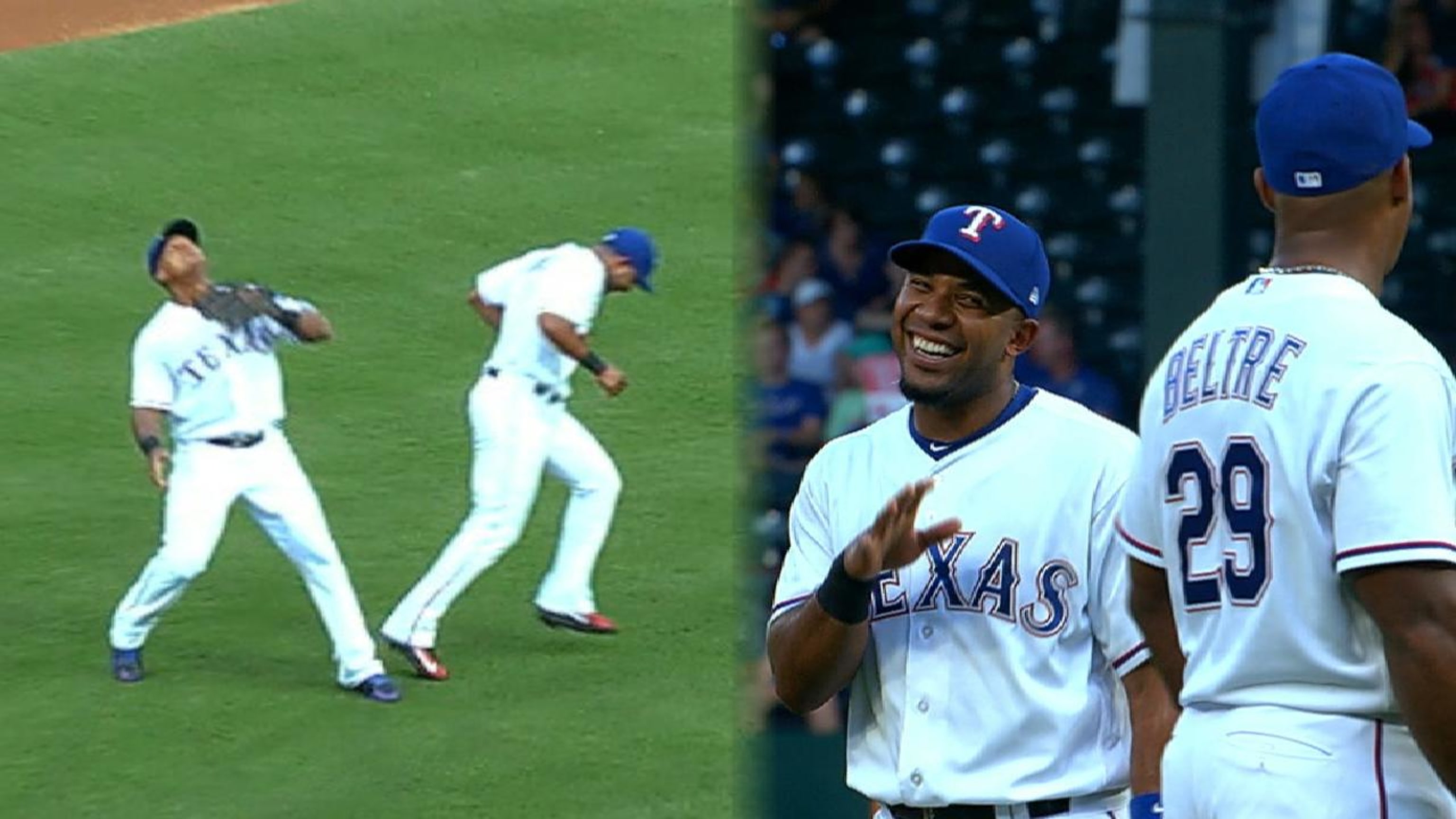 Adrian Beltre called off Elvis Andrus on a popup with -- what else -- a  playful glove tap to the face