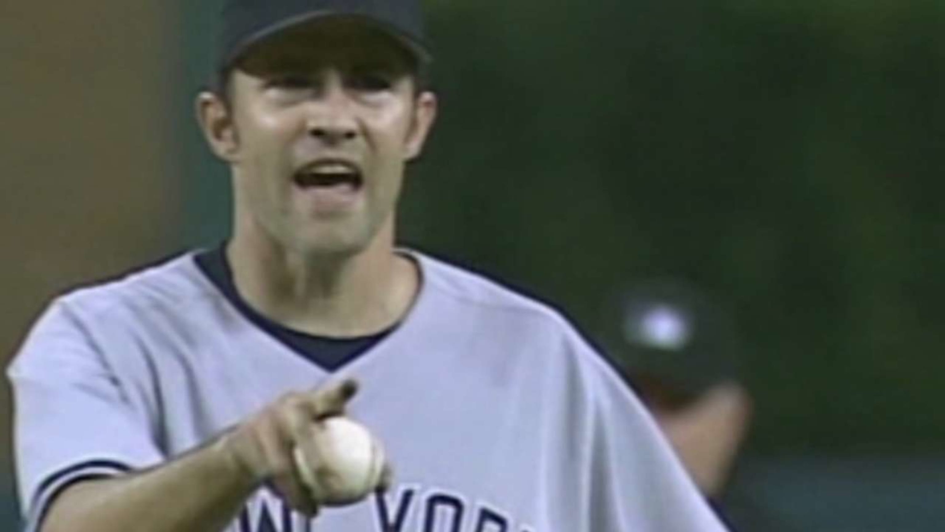 Mike Mussina telling manager Joe Torre 'No, stay there!' from the