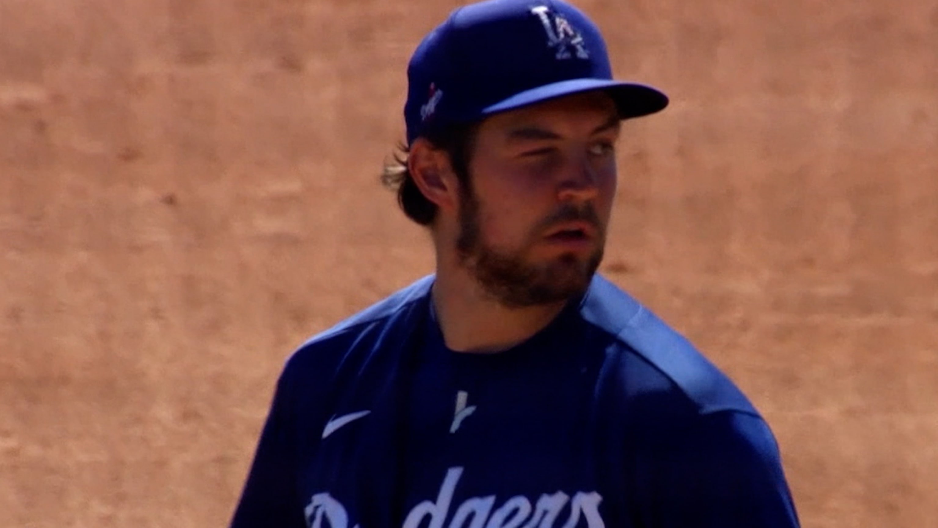 Trevor Bauer pitches with one eye closed
