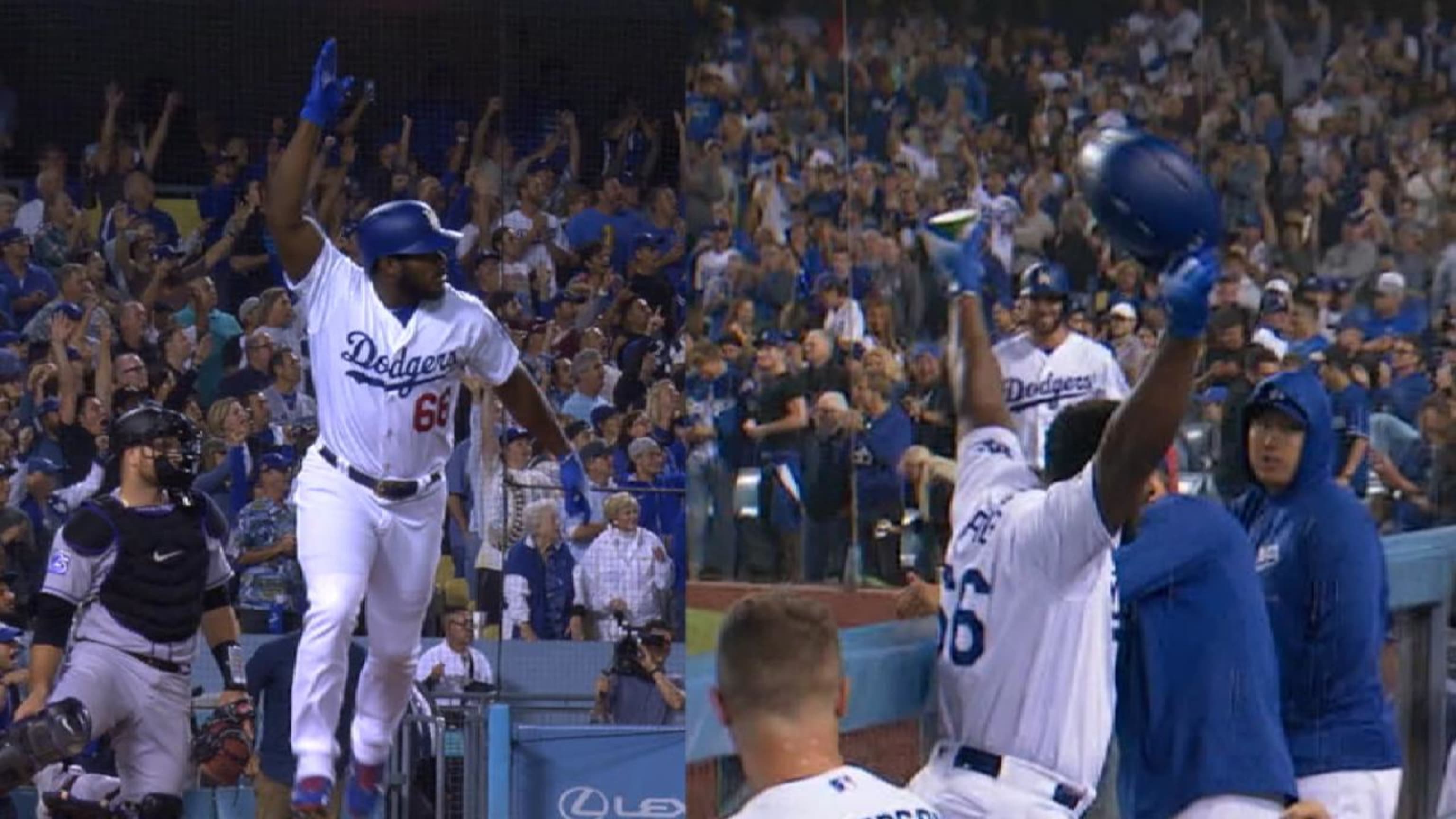 Puig gives a special Dodger fan the shirt off his back