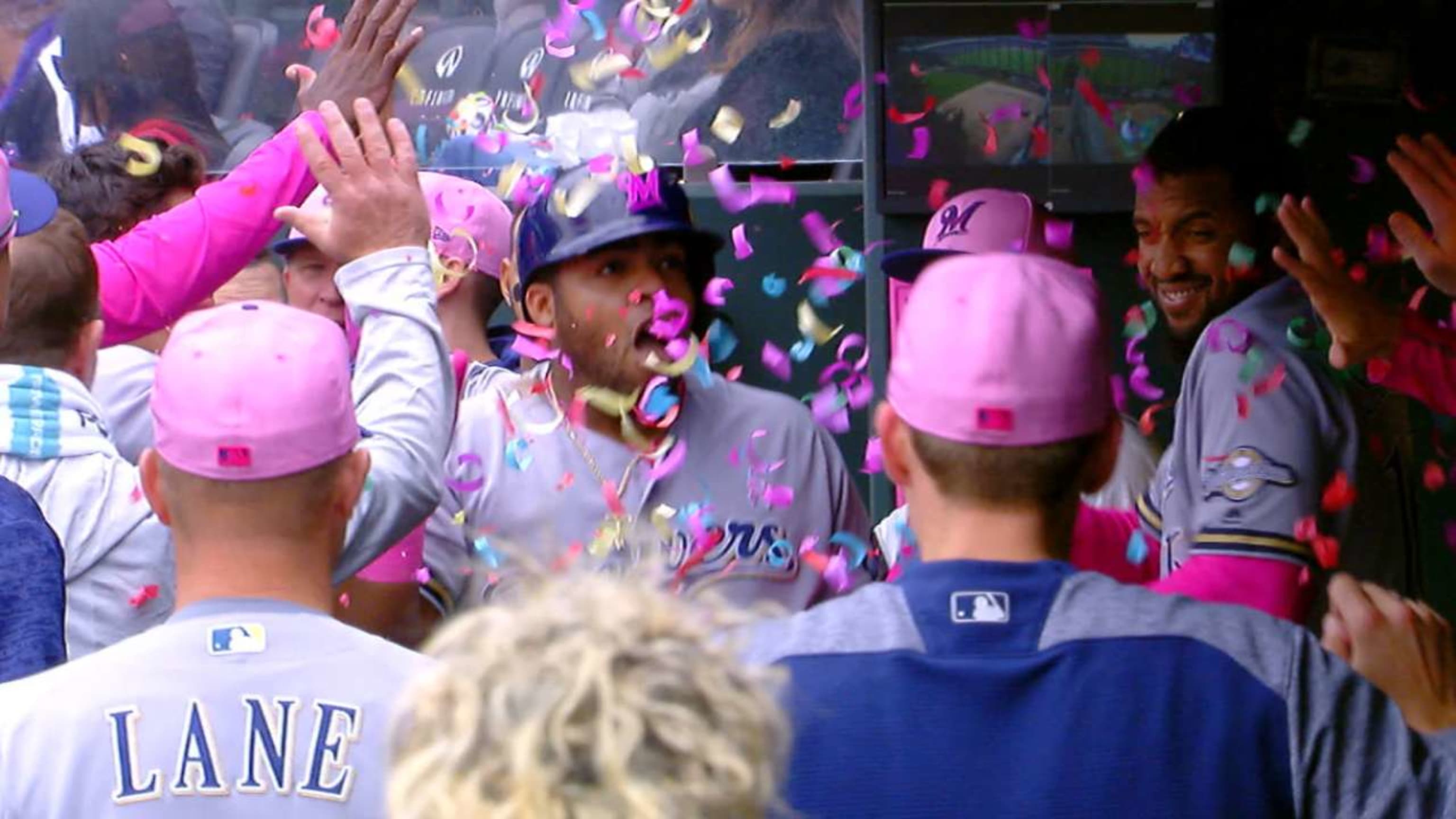The Brewers dugout celebrated Jesus Aguilar s homer with a
