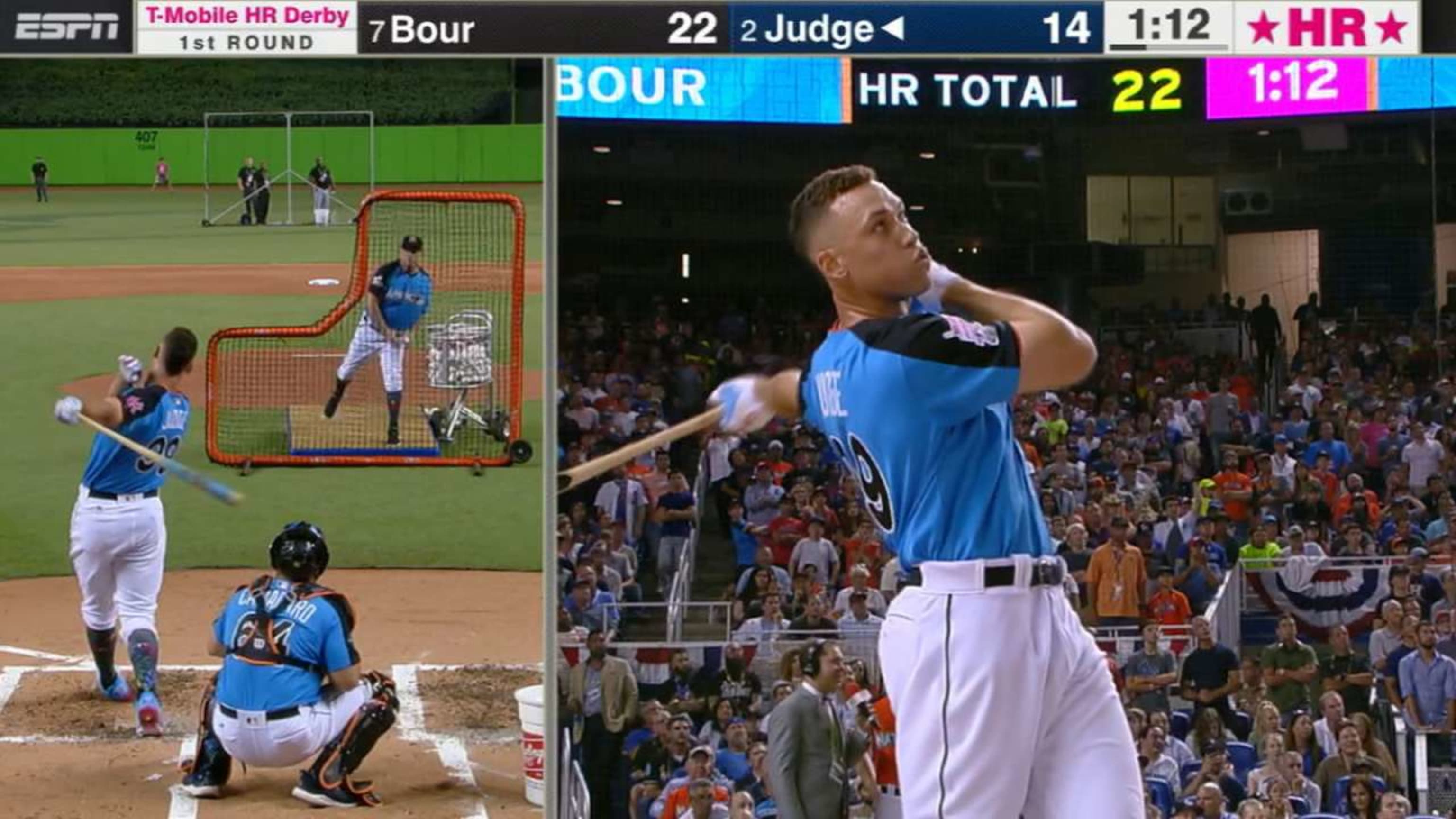 New York Yankees Aaron Judge hold the home run derby winning trophy after  defeating Twins Miguel Sano in the final round of the 2017 MLB home run  derby at Marlins Park in