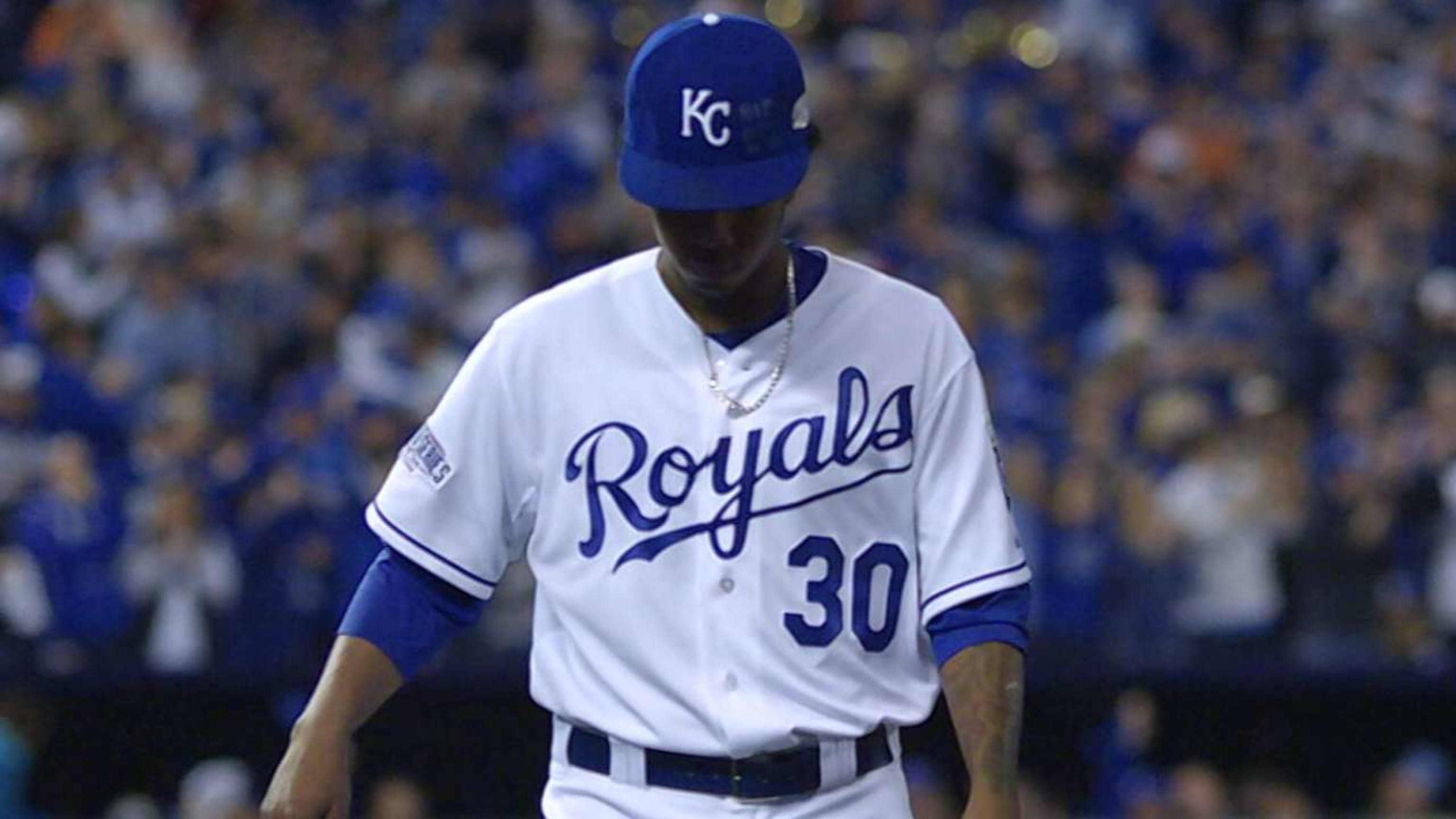 Kansas City Royals pitcher Yordano Ventura (30) talks with catcher