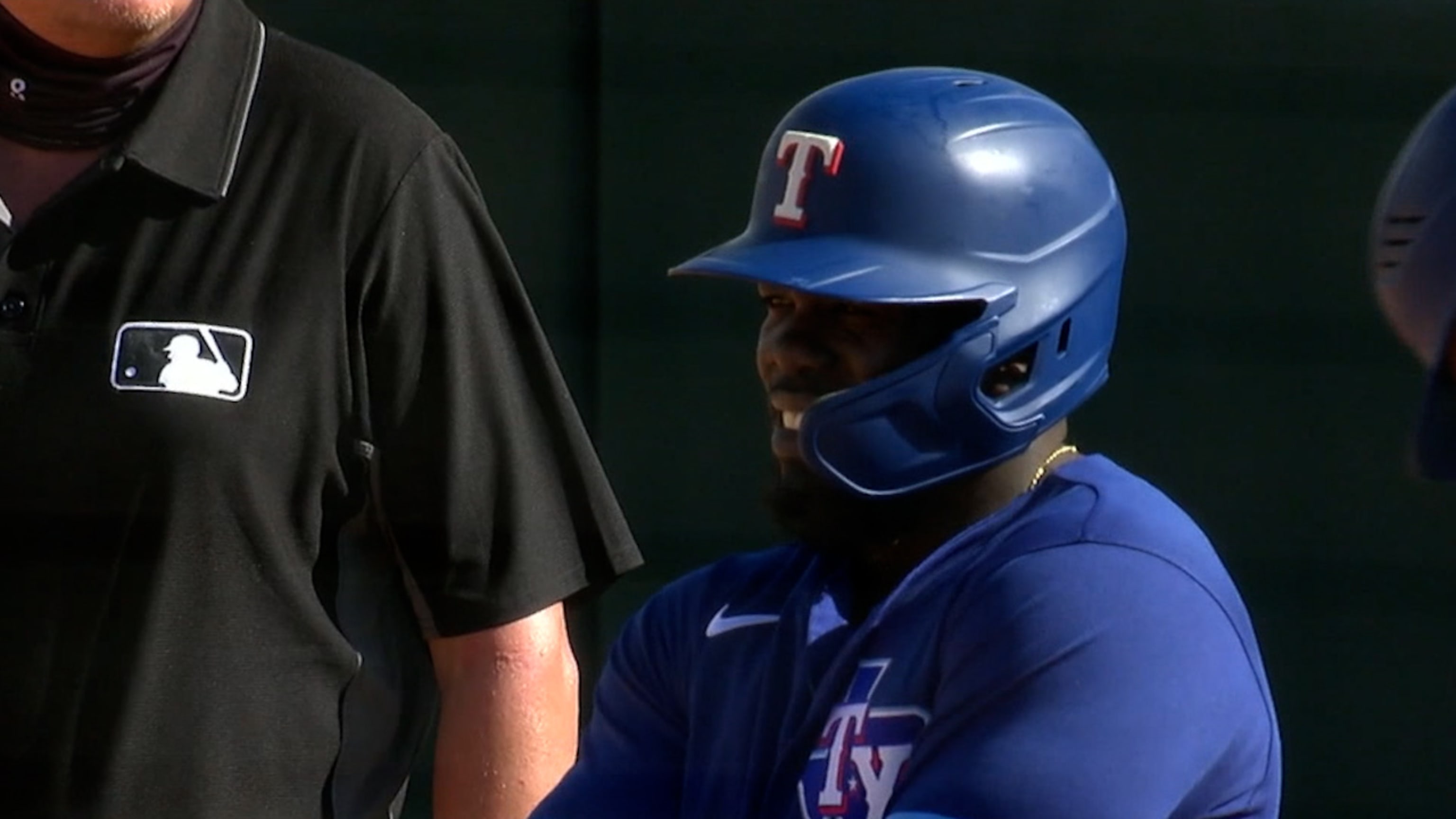 Adolis García's batting helmet from historic Rangers-A's game is Hall of  Fame bound