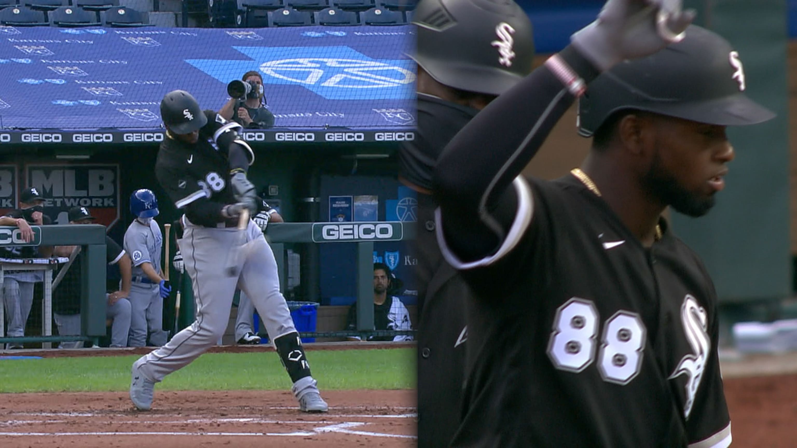 CHICAGO, IL - JUNE 09: Chicago White Sox center fielder Luis Robert Jr.  (88) looks on after hitting a game winning single during a Major League  Baseball game between the Miami Marlins