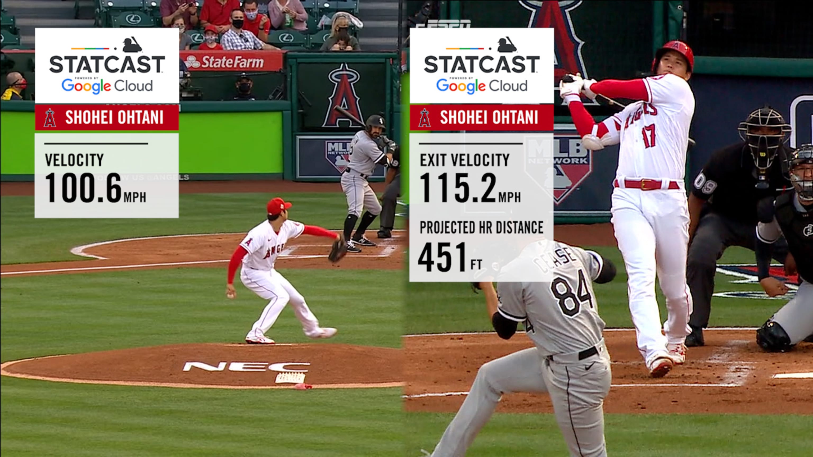 Ohtani supera las 100 mph, da HR