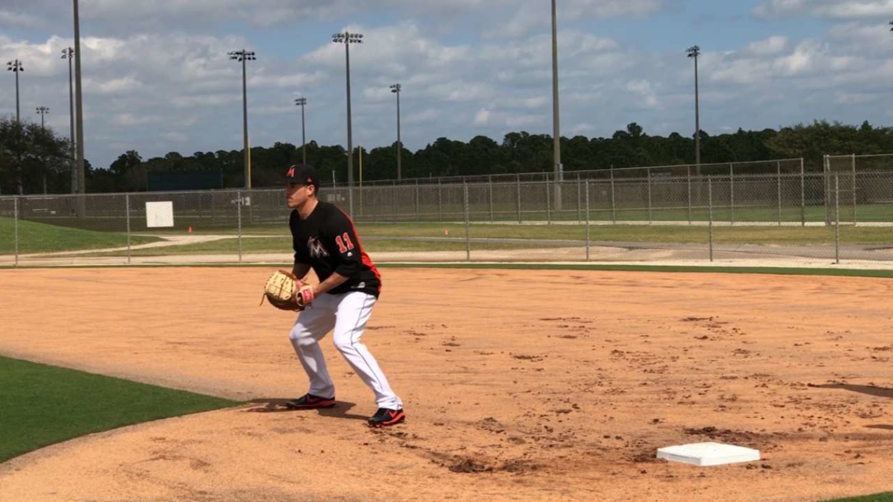 J.T. Realmuto of the Miami Marlins prepares to take the field during