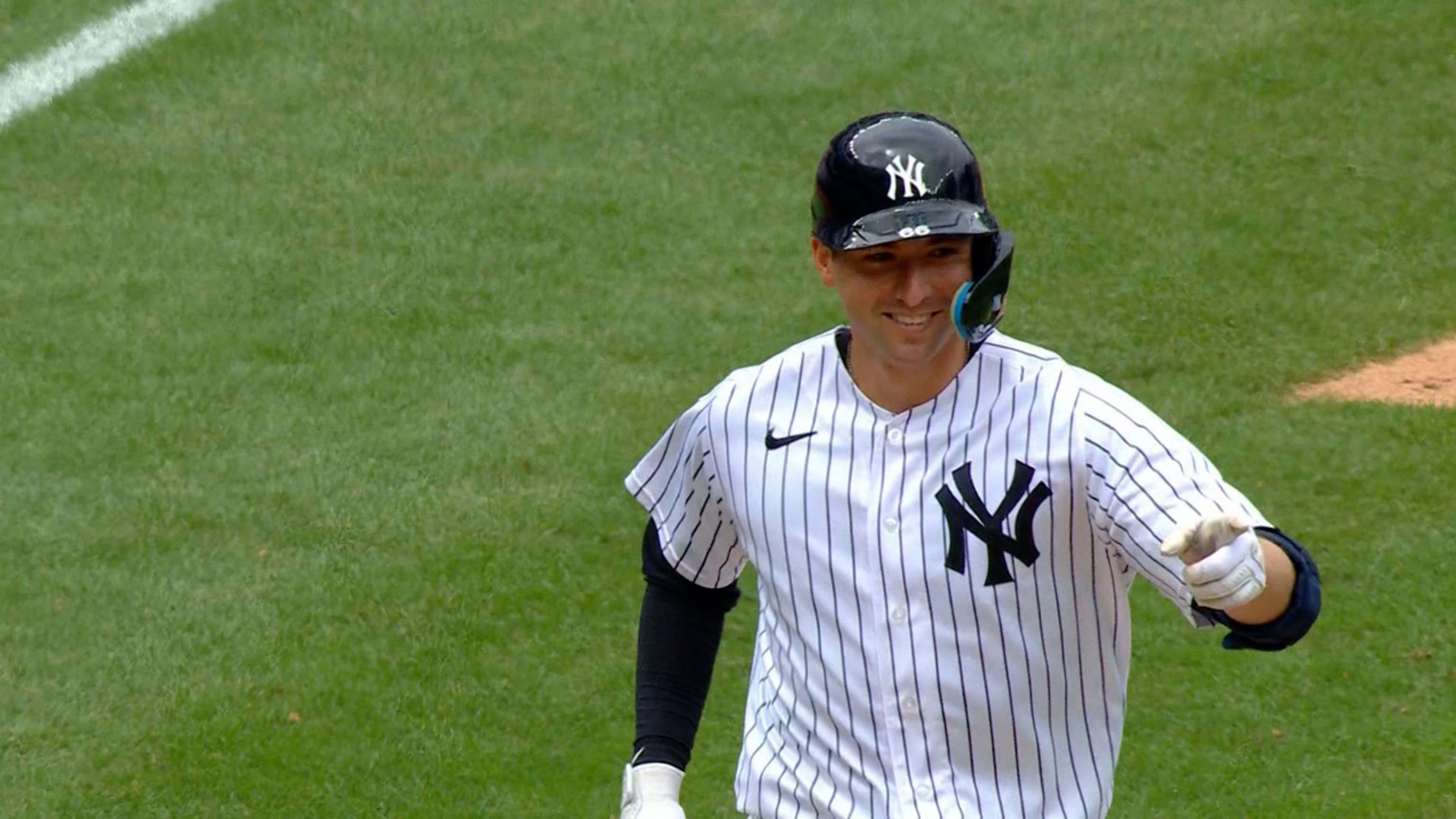 New York Yankees catcher Kyle Higashioka (66) hits a two run home